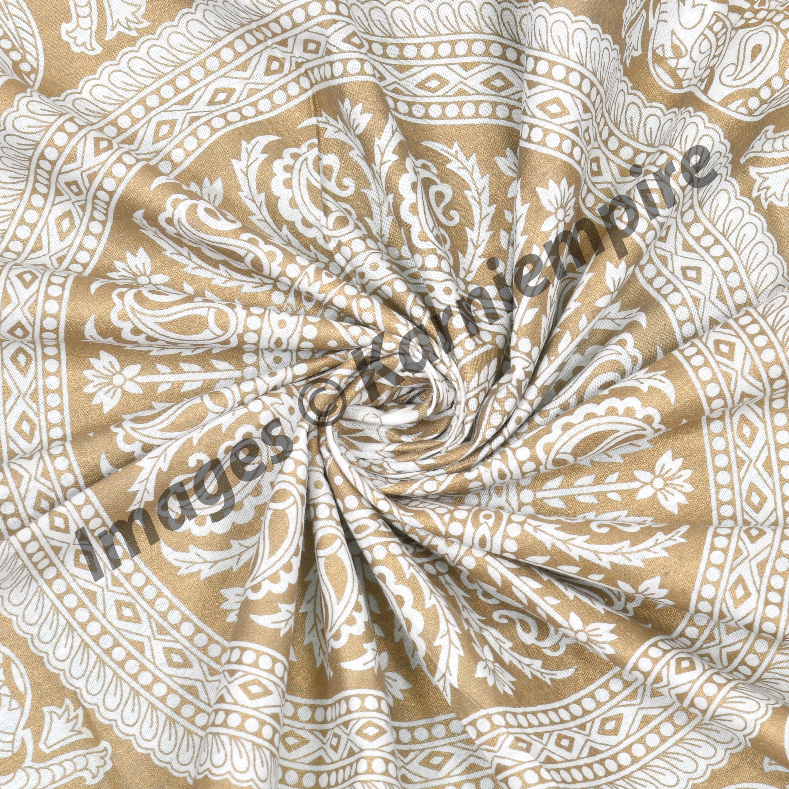 Indian Boho Golden Elephant Mandala Round Tablecloth – 50 Inch Decorative Table Cover with Teal Mandala Flowers for Home, Kitchen, Dining Room, Party & Outdoor Picnic – Perfect for Bohemian Decor, Festive Gatherings and Garden Tea Parties