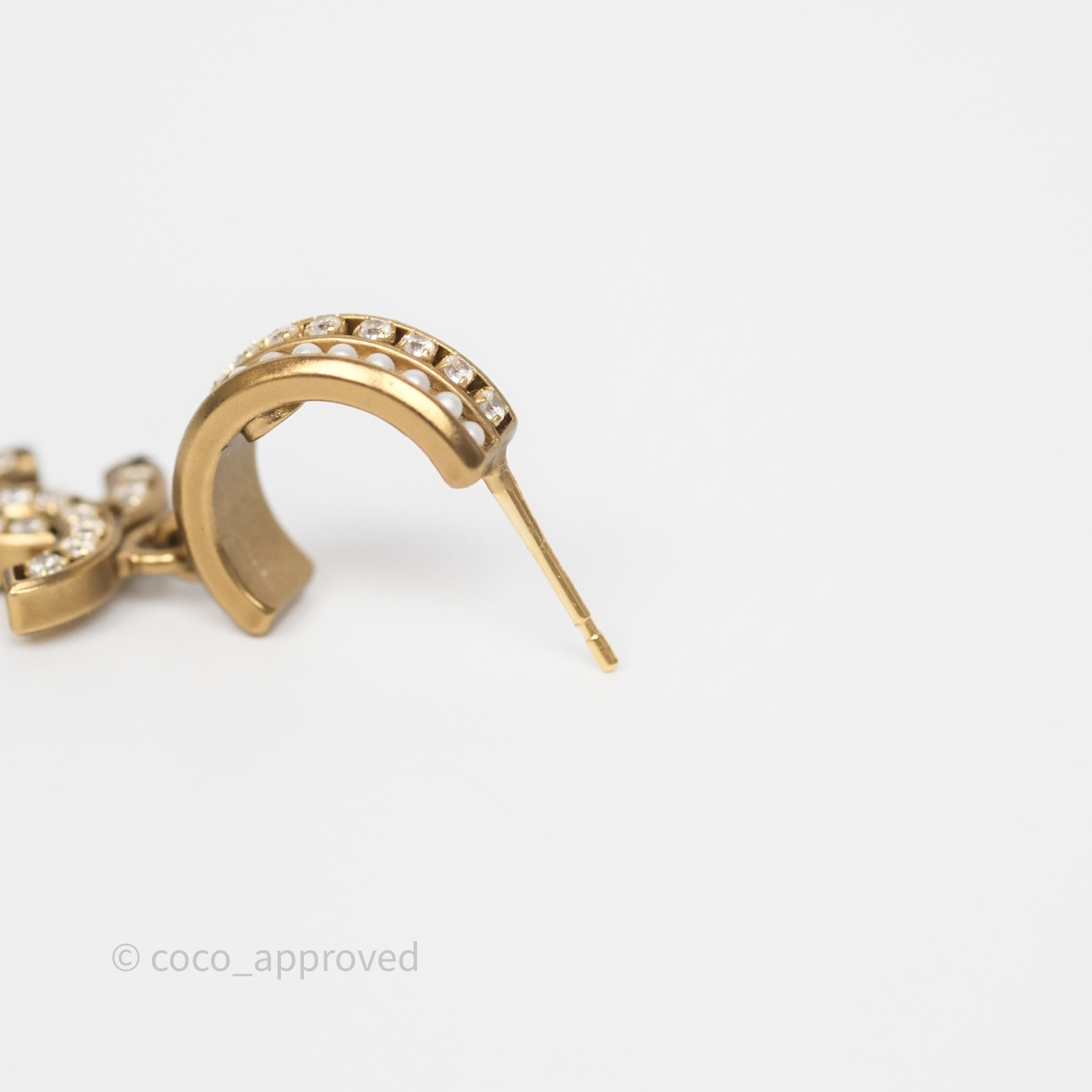 Chanel CC Crystal Pearl Hoop Earrings Gold Tone 21C - Luxury Fashion Jewelry for Women, Elegant Pearl & Crystal Design - Perfect for Parties, Weddings & Special Occasions