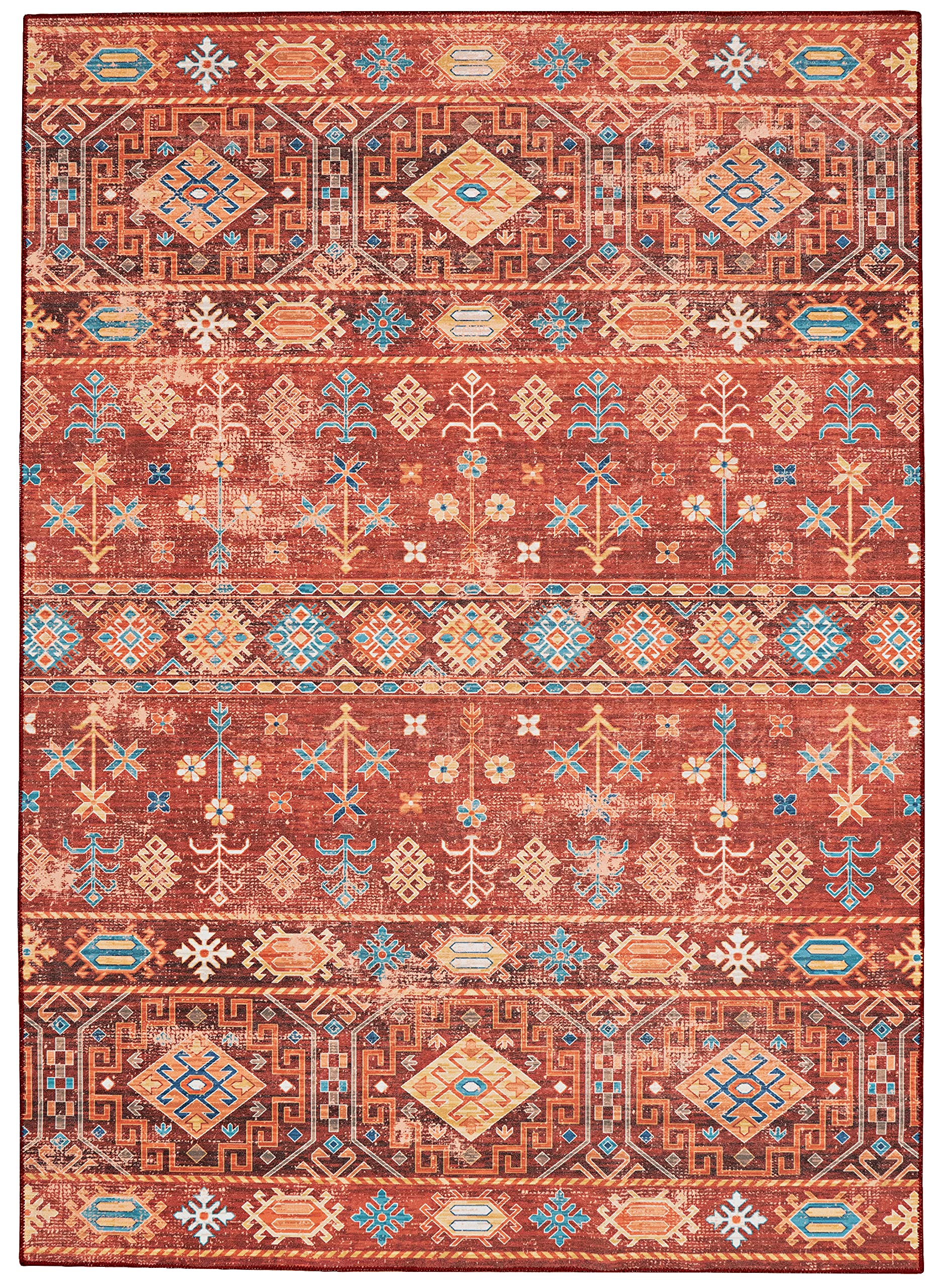 Linon Joelle Washable Area Rug 5x7 Feet - Red & Ivory Indoor/Outdoor Decor - Perfect for Living Room, Bedroom, Patio & Entryway