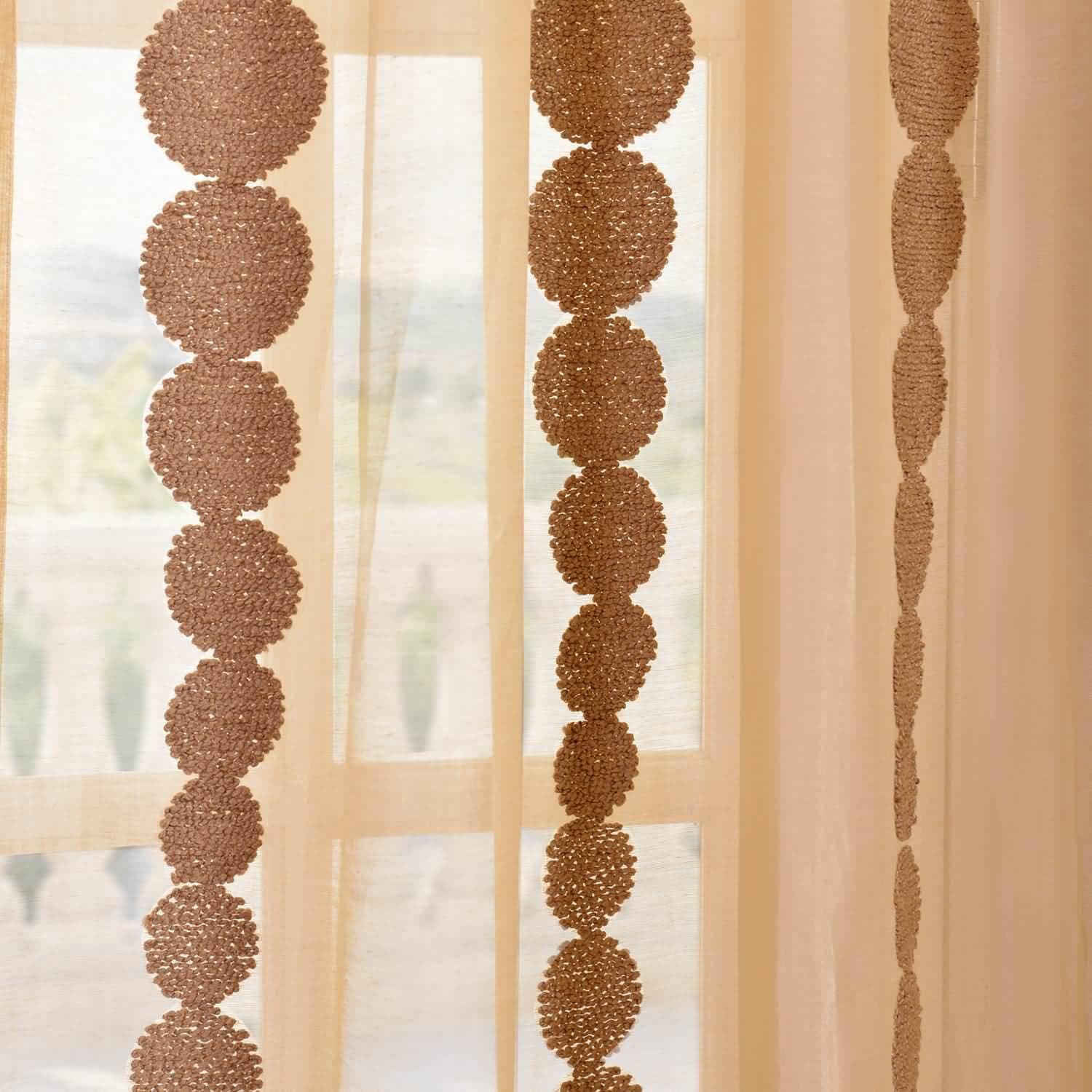 Cleopatra Gold Embroidered Striped Sheer Curtains for Living Room & Bedroom - Elegant Window Drapes with Luxurious Design for Home Decor