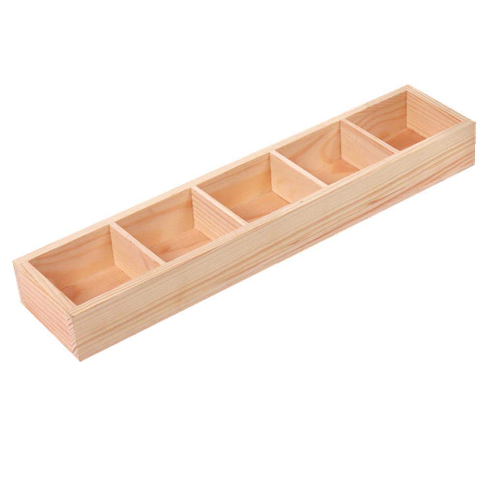 Walbest Succulent Plant Pot - Multi-Grid Wooden Flower Planter Box for Bonsai, Desktop Storage & Organizer (5 Grids) | Perfect for Home Decor, Office Desk & Indoor Gardening