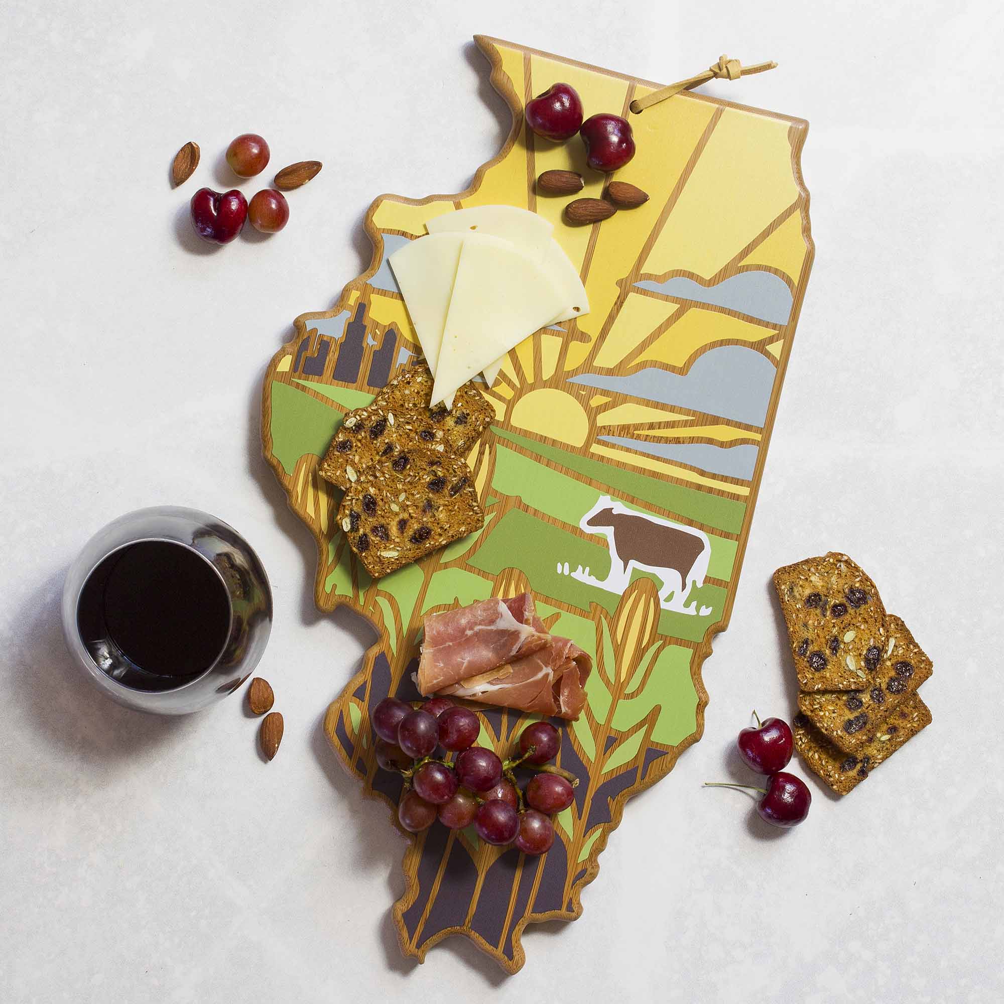 Handcrafted Illinois-Themed Wooden Cutting Board with Summer Stokes Artwork - Perfect for Kitchen Decor, Gift Giving & Home Use