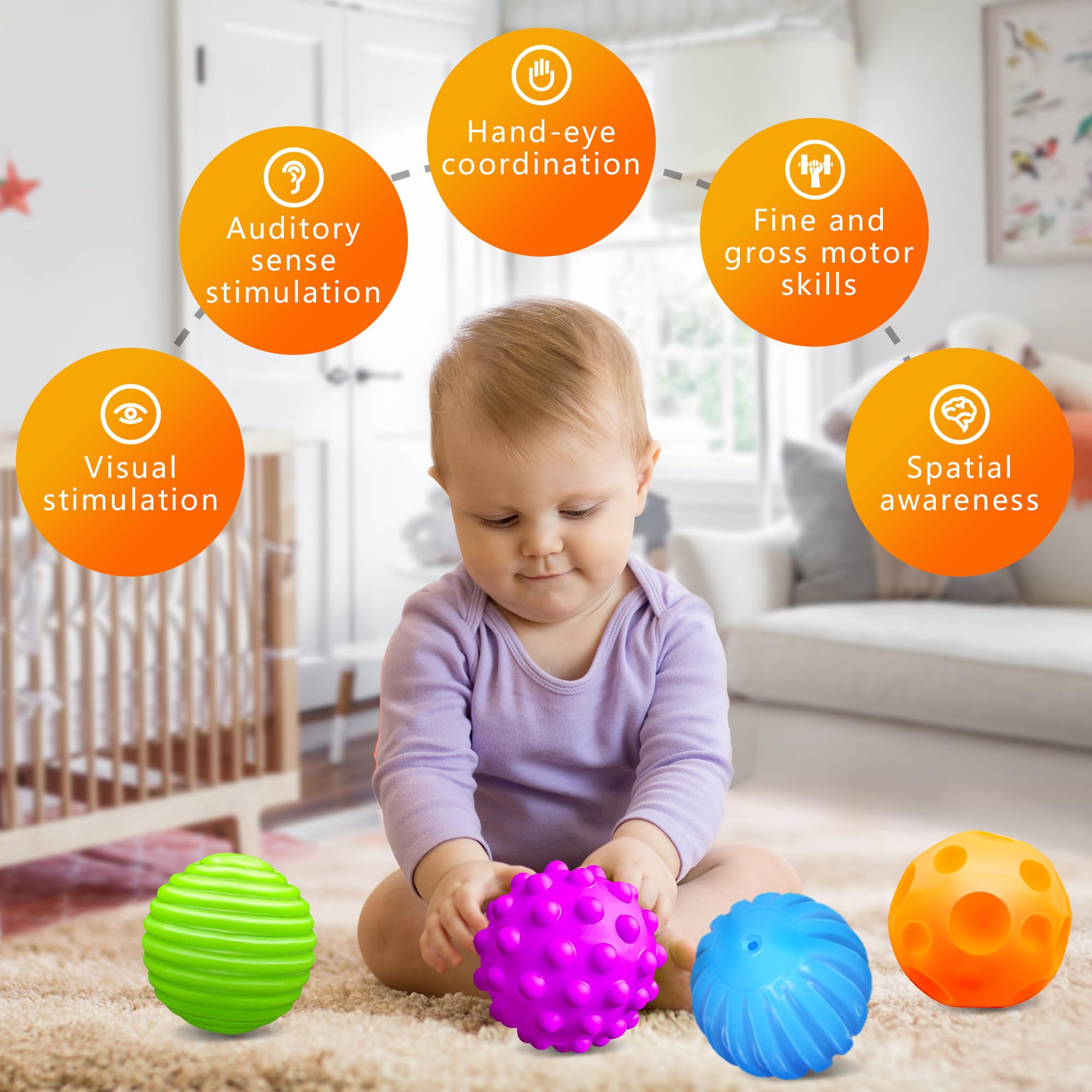Baby Sensory Balls Set - Soft Textured Massage Toys for Toddlers 1-3 - Perfect for Early Learning & Playtime