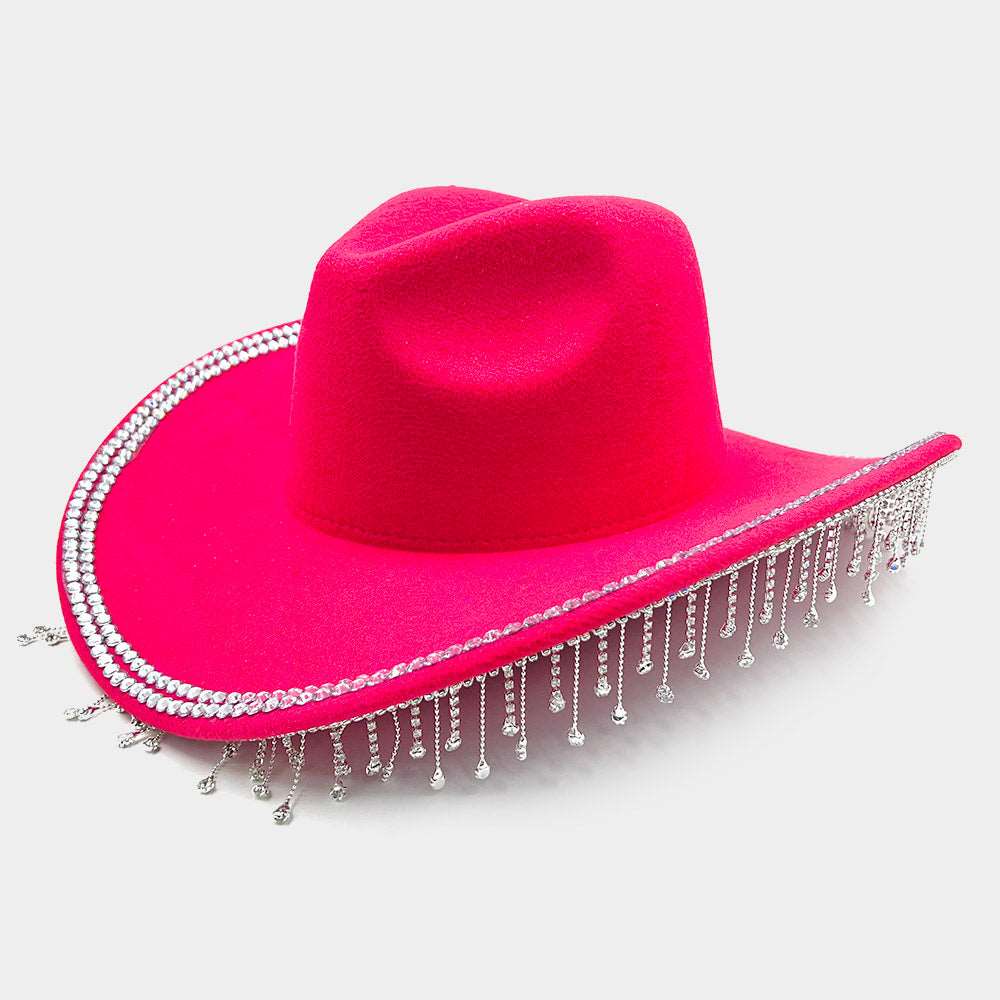 Pink Rhinestone Embellished Fringe Cowboy Western Hat for Women - Perfect for Country Concerts, Rodeos, and Western Fashion Outfits