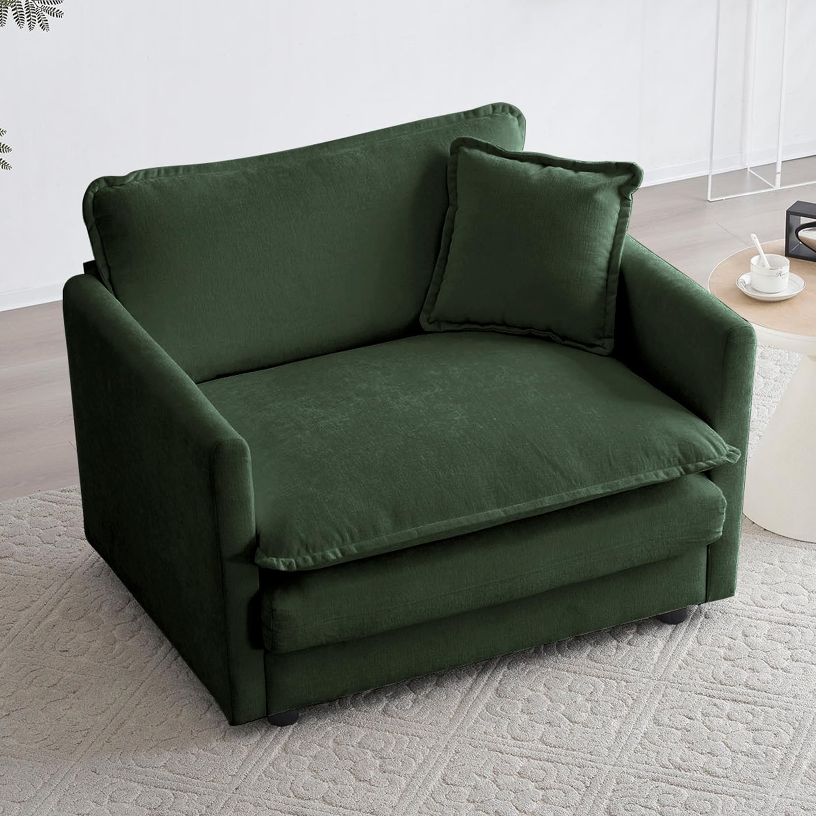 KIVENJAJA Oversized Chenille Single Sofa Chair - 41.4”W Modern Upholstered Accent Armchair with Deep Seat & Pillow - Green Comfy Living Room, Bedroom, Office & Apartment Furniture - Perfect for Relaxing, Reading & Small Space Decor