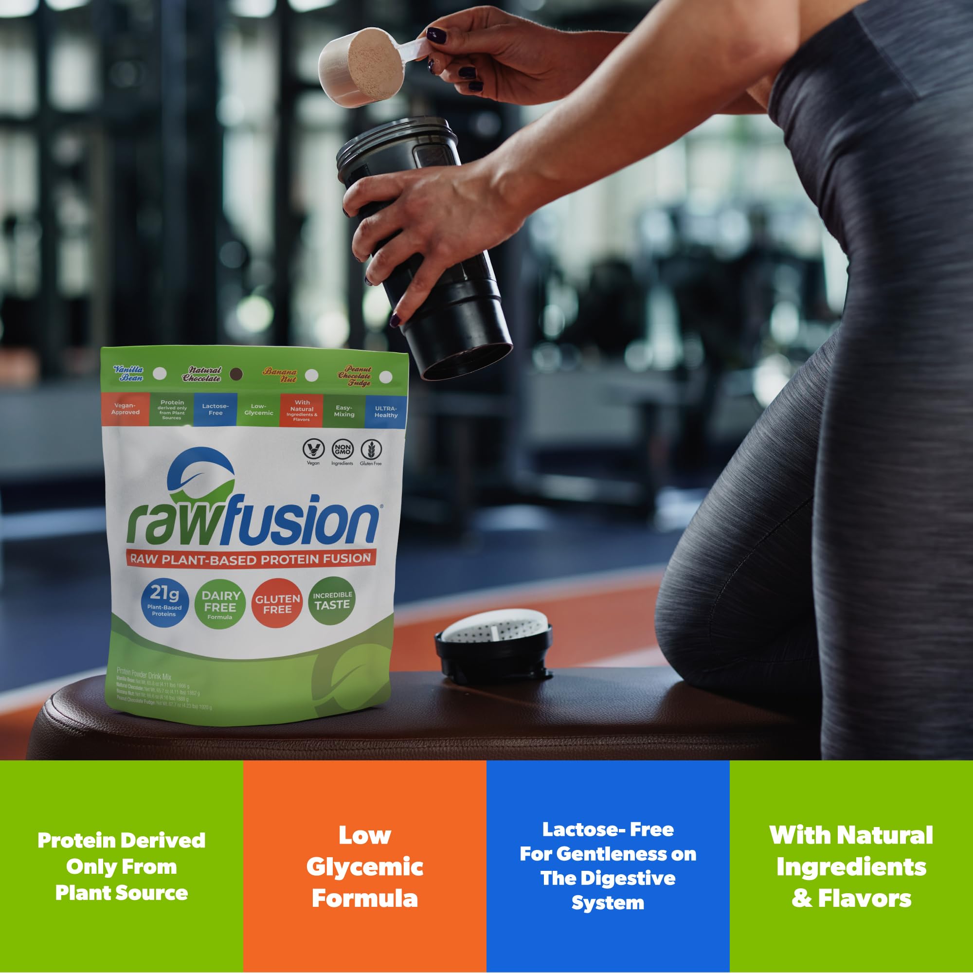Rawfusion 4lbs Plant Based Protein Powder - Natural Chocolate Flavor, 21g Vegan Protein, Low Carb, Gluten Free, Dairy Free, Soy Free, Non-GMO | Perfect for Smoothies, Baking & Post-Workout Recovery