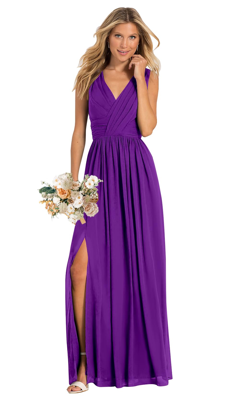 Elegant V-Neck Bridesmaid Dresses for Women - A-Line Long Formal Gown with Pockets | Perfect for Weddings, Prom, Evening Parties & Special Occasions