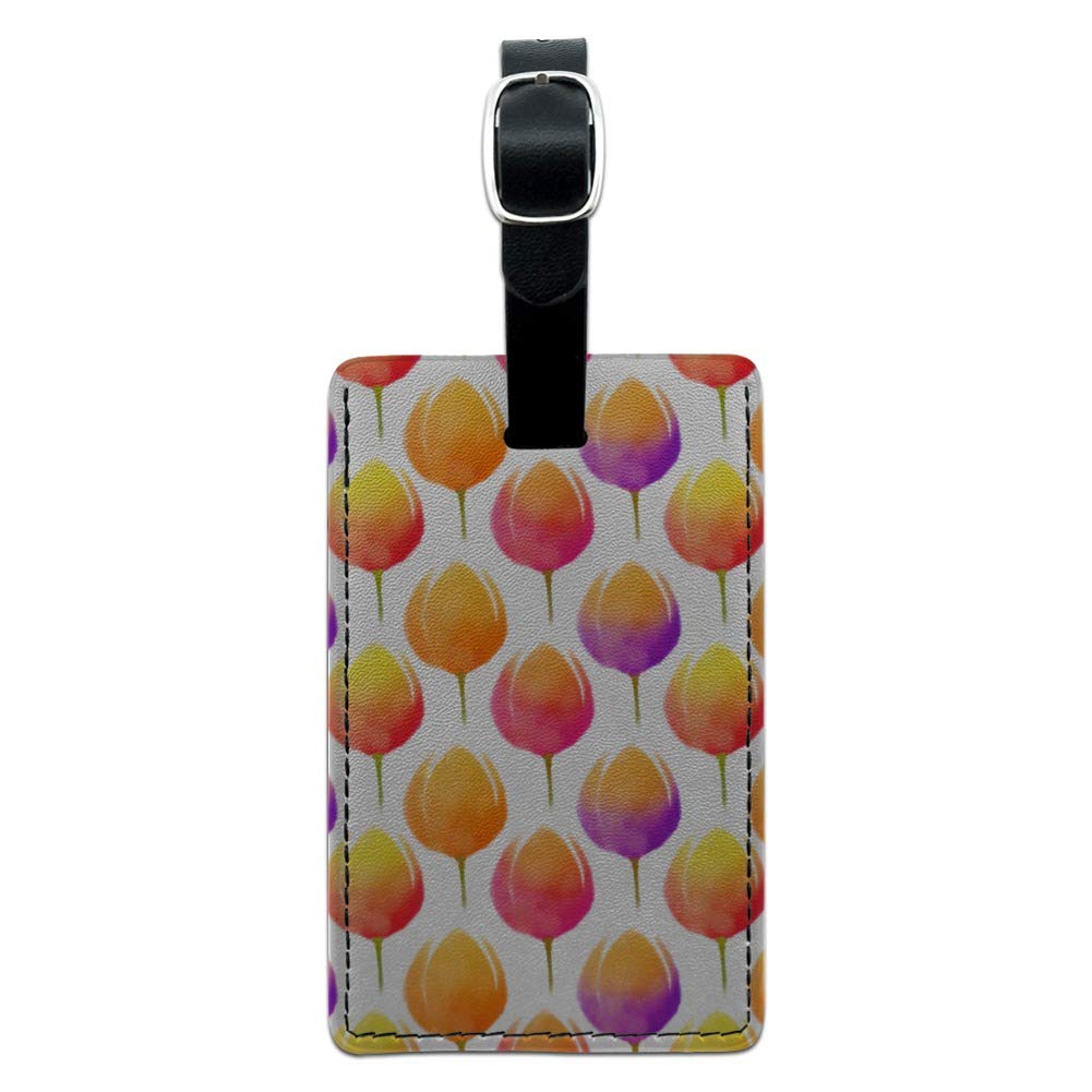 Elegant Watercolor Tulip Pattern Leather Luggage Tag - Durable Rectangle Suitcase ID Card Holder for Travel & Carry-On Bags | Perfect for Airports, Business Trips & Vacation Identification