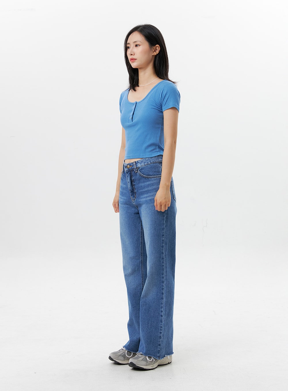 Buttoned U Neck Crop Tee OG318 - Women's Fashion Short Sleeve Shirt for Casual Wear, Date Night & Summer Outfits