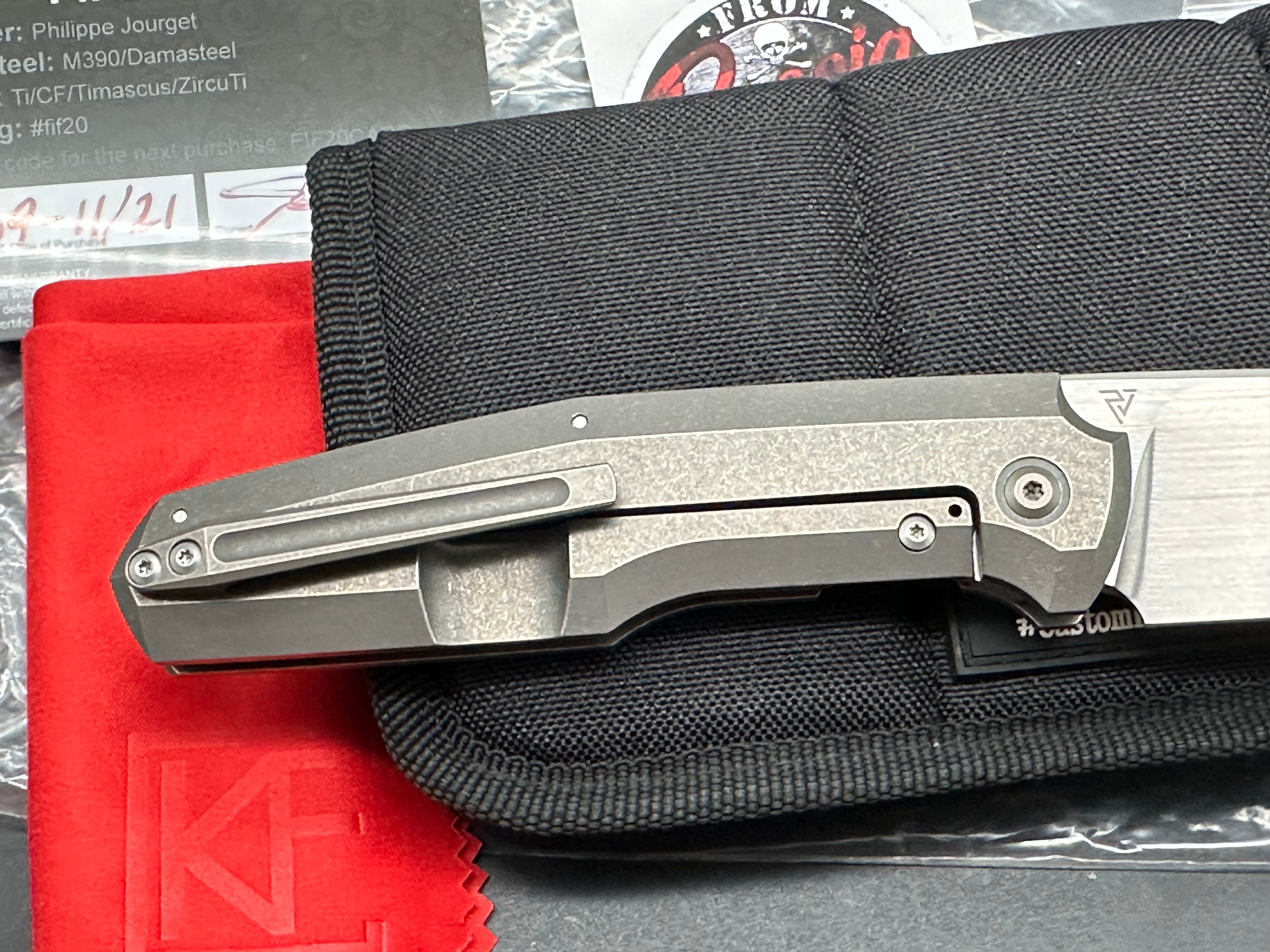 CKF Fif20Ti CF #139 - Premium M390 Satin Blade & Milled Titanium Handles - EDC Folding Knife for Outdoor, Camping & Everyday Carry