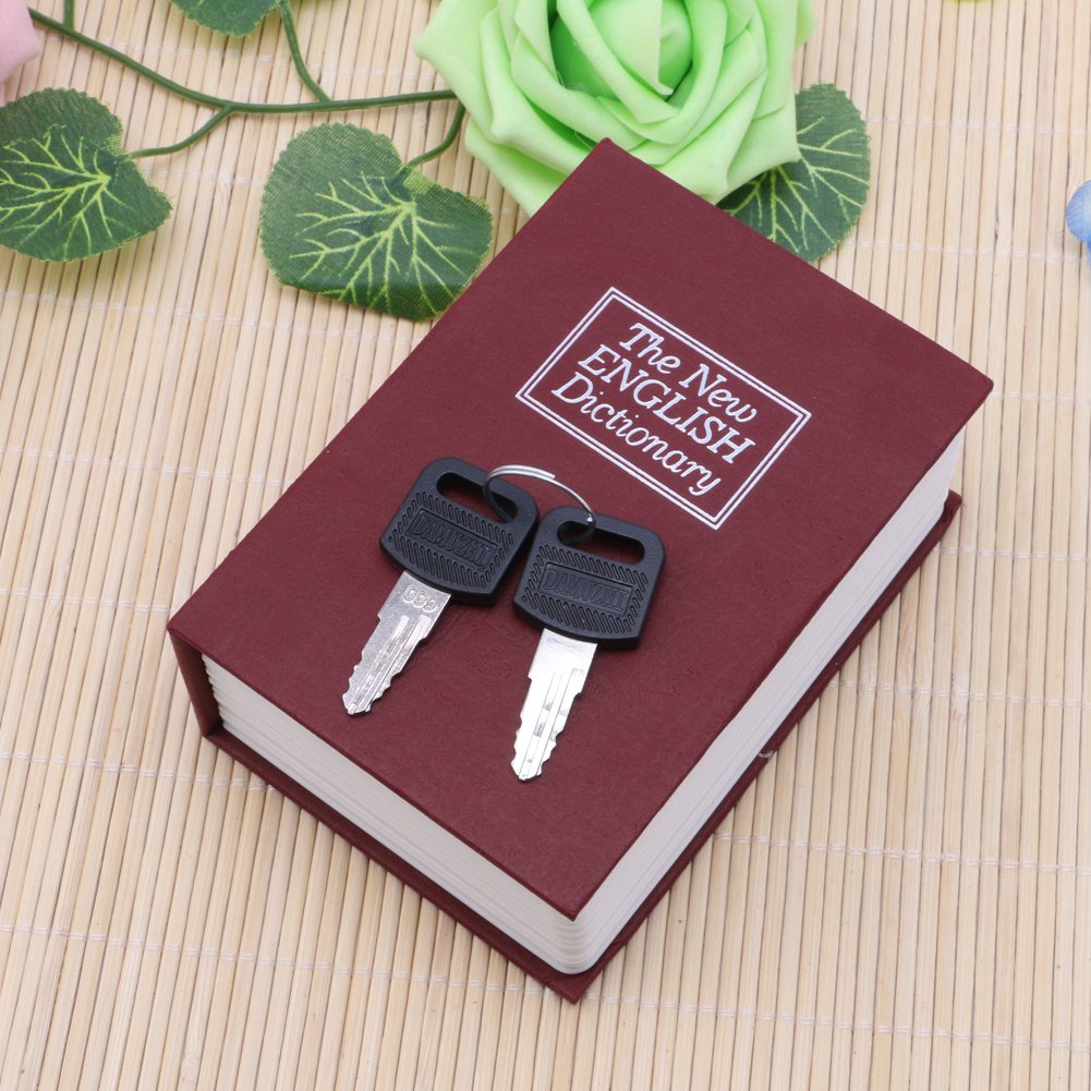 Youngy Mini Home Security Dictionary Book Safe - Cash & Jewelry Storage Lock Box with Key - Red | Perfect for Home, Office, Travel & Emergency Use