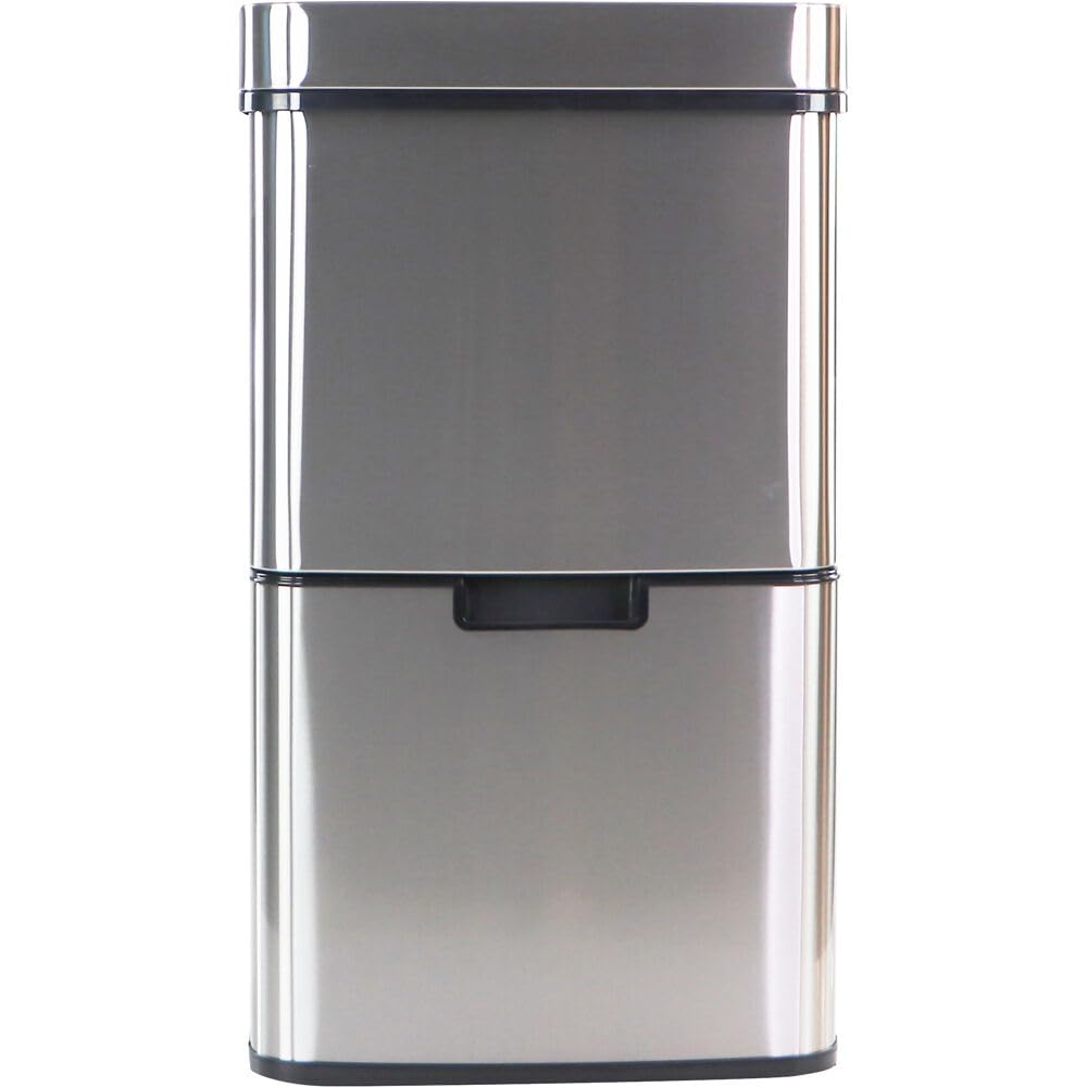 Hanover Home 16.4 Gallon Stainless Steel Motion Sensor Trash Can with Pull-Out Recycling Bin - Fingerprint-Resistant Kitchen Garbage Bin for Home & Office Use (62L) - Perfect for Waste Management in Modern Kitchens, Pantries & Break Rooms