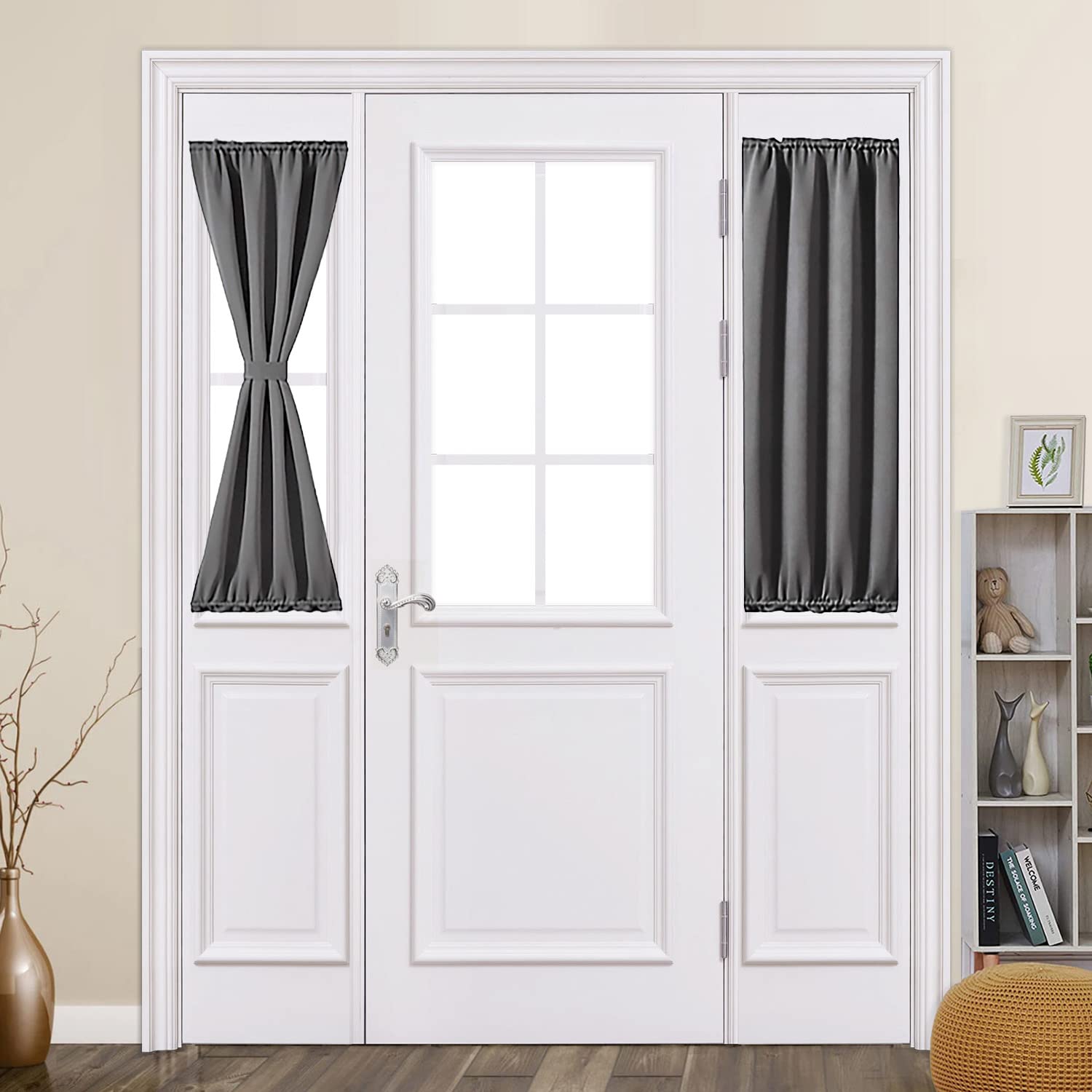 MIULEE Blackout Thermal Insulated French Door Curtains - Grey 25x40 Inch, Rod Pocket Window Drapes for Kitchen & Front Doors, Light Blocking & Energy Saving - Perfect for Privacy, Sun Protection & Home Decor