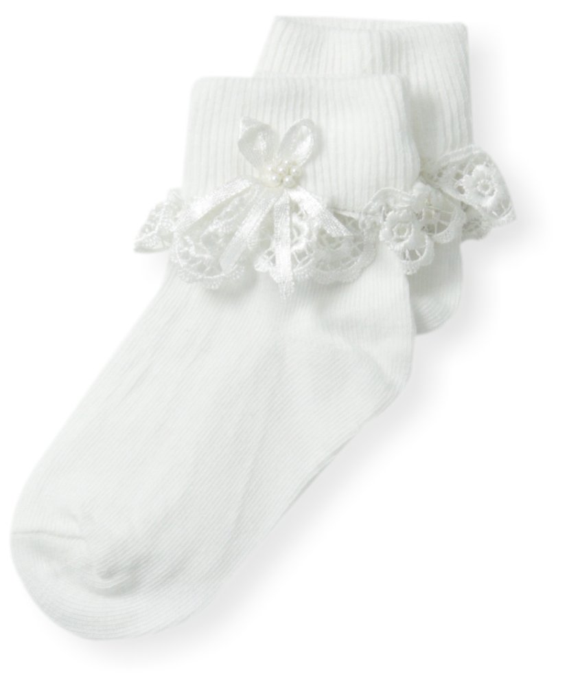 Country Kids Baby Girls Newborn Venice Lace with Pearl Streamer Socks - Perfect for Christening, Photography & Special Occasions