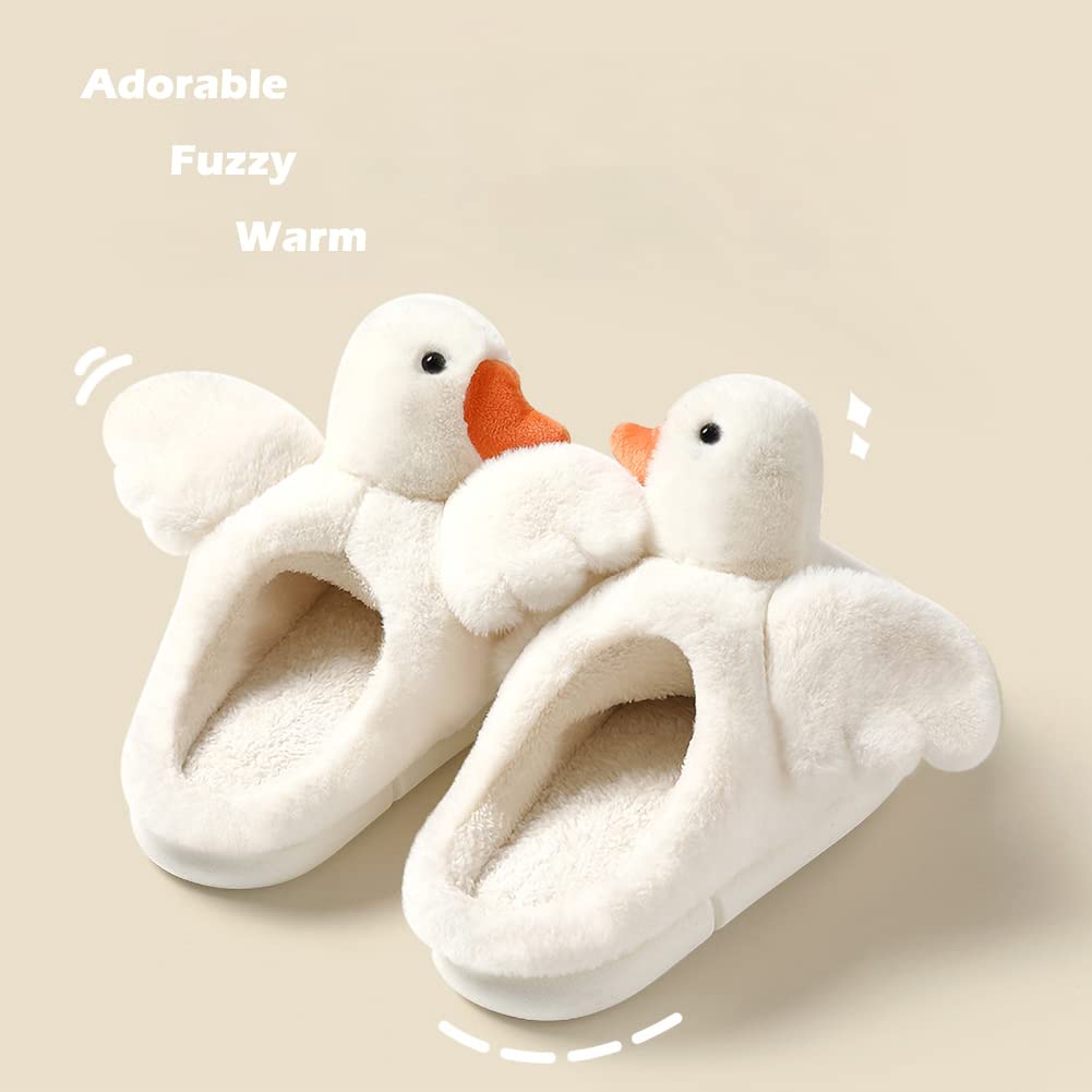 Fluffy Duck Slippers for Women & Men - Cute Animal House Shoes with Non-Slip Sole - Perfect for Bedroom, Thanksgiving, Christmas Gifts & Cozy Home Wear
