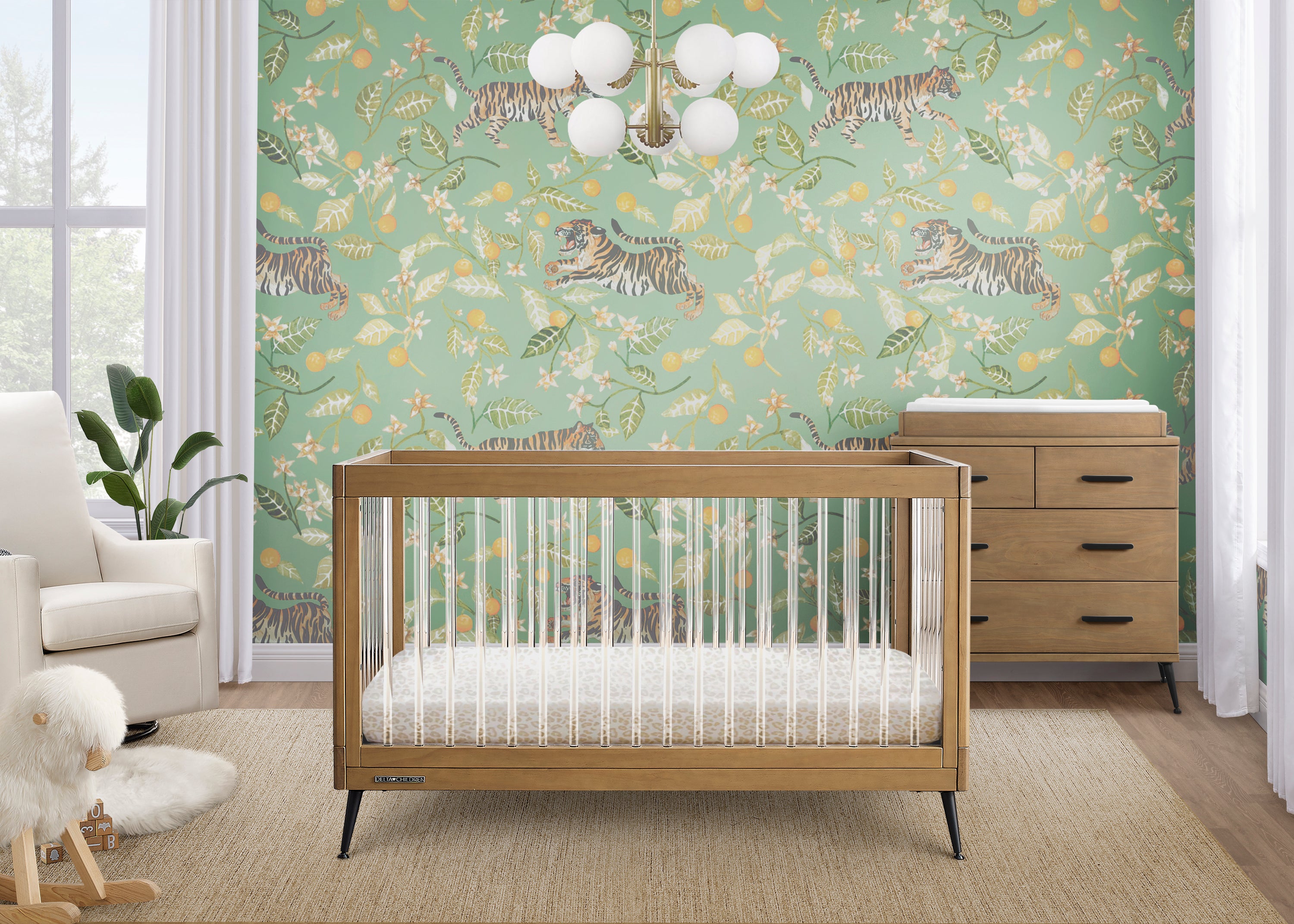 Sloane 4-in-1 Convertible Acrylic Baby Crib - Modern Nursery Furniture for Newborns, Toddlers & Kids (Daybed, Twin Bed Conversion)