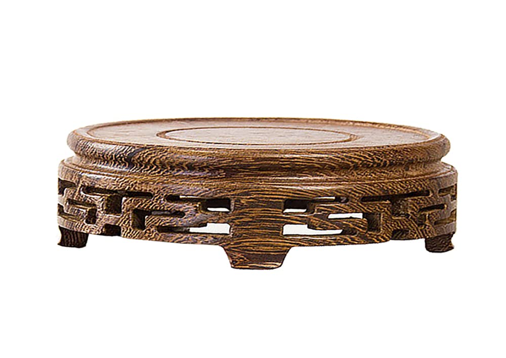 Vintage Round Wooden Display Stand - Antique Chicken Wing Wood Vase Holder & Flower Pot Base - Chinese Art Collection for Home Decor, Table Centerpiece, and Shelf Display