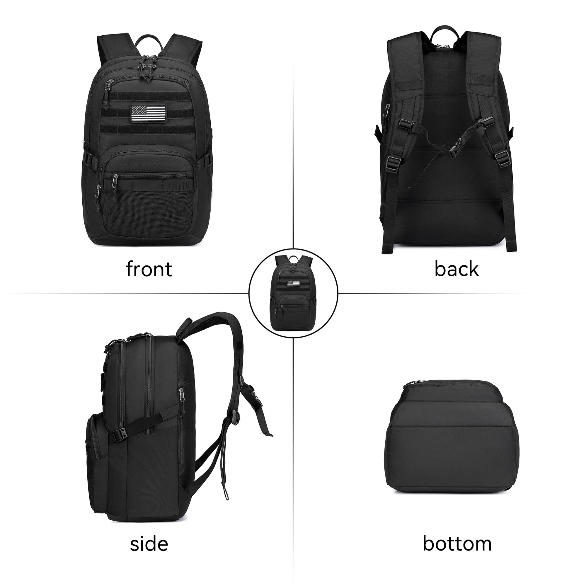 Wotony Military Tactical Backpack for Men - 30L Army 3-Day Assault Pack with MOLLE System - Durable Outdoor Hiking, Camping & Travel Backpack - Perfect for Tactical Missions, Hunting & Survival Gear (Black)