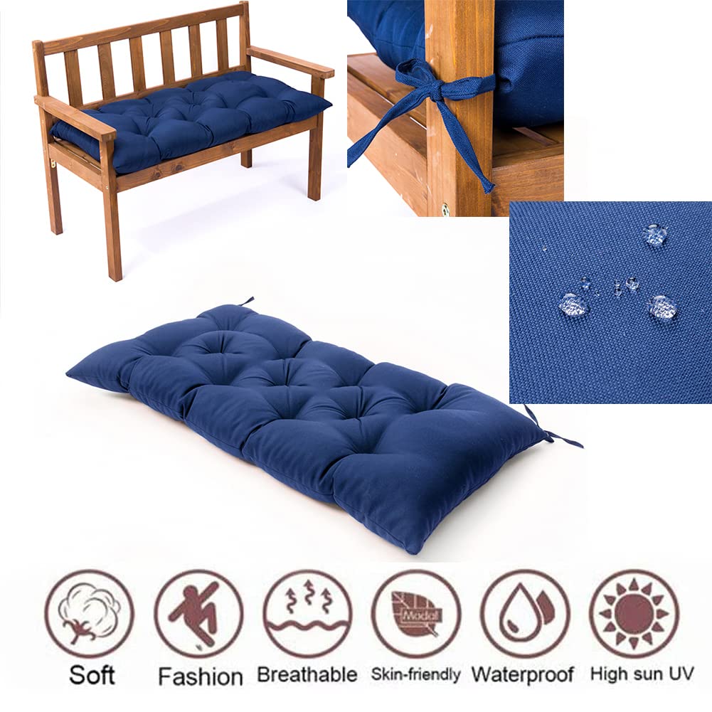 Premium Indoor/Outdoor Bench Cushion - Water-Resistant Tufted Patio Furniture Seat Cushion with Ties (39.4