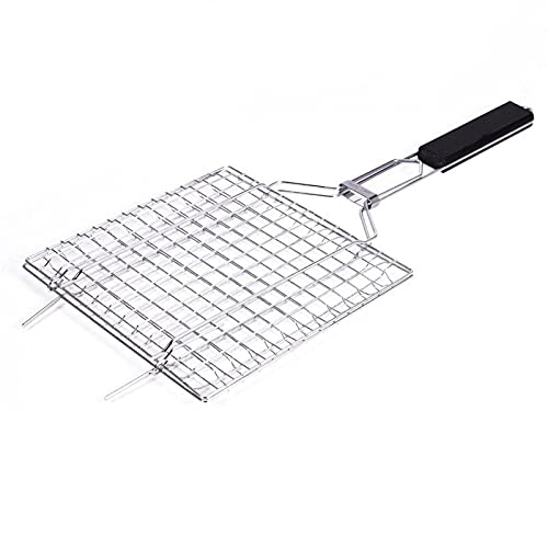 TOTOU Foldable Stainless Steel Fish Grilling Basket - Portable BBQ Grill for Fish, Vegetables & Shrimp with Removable Handle - Perfect for Camping, Backyard Cookouts & Outdoor Picnics