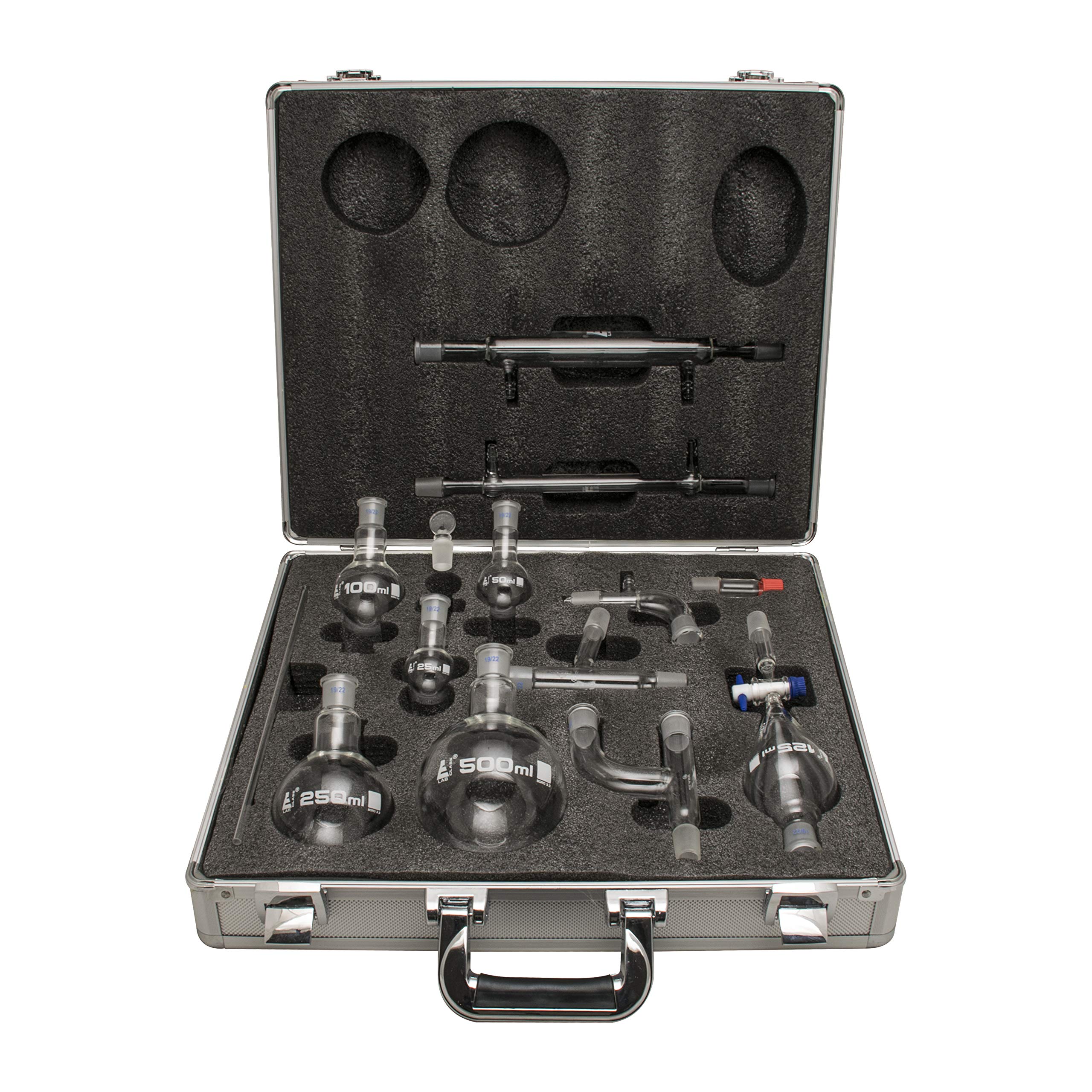 Premium Organic Chemistry Distillation Kit - 15-Piece Set with 19/22 Interchangeable Joints & Borosilicate Glass - Includes Durable Hard Storage Case - Perfect for Home Labs, Science Experiments & STEM Education