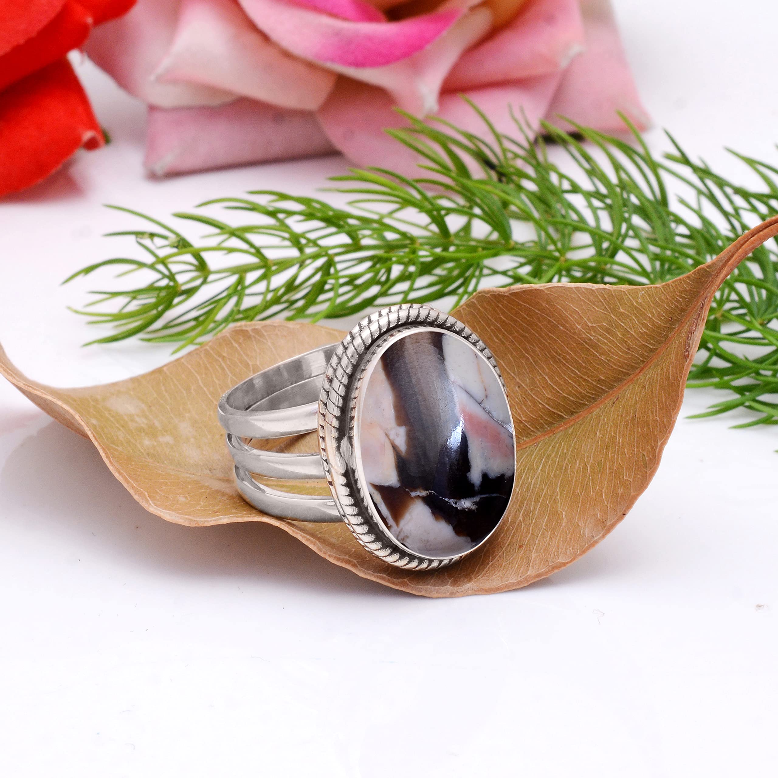 Veracity Jewelry Peanut Wood Jasper Rings for Women - 925 Sterling Silver Healing Meditation Rings - Handmade Coffee Color Jasper Gemstone Jewelry (VSR-95) | Perfect for Spiritual Healing, Yoga, Meditation & Everyday Wear