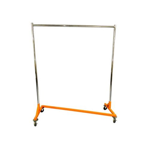Commercial Grade Rolling Nesting Garment Clothing Z Rack with Safety Orange Base - Heavy Duty Mobile Garment Rack for Retail Stores, Boutiques, and Warehouse Use