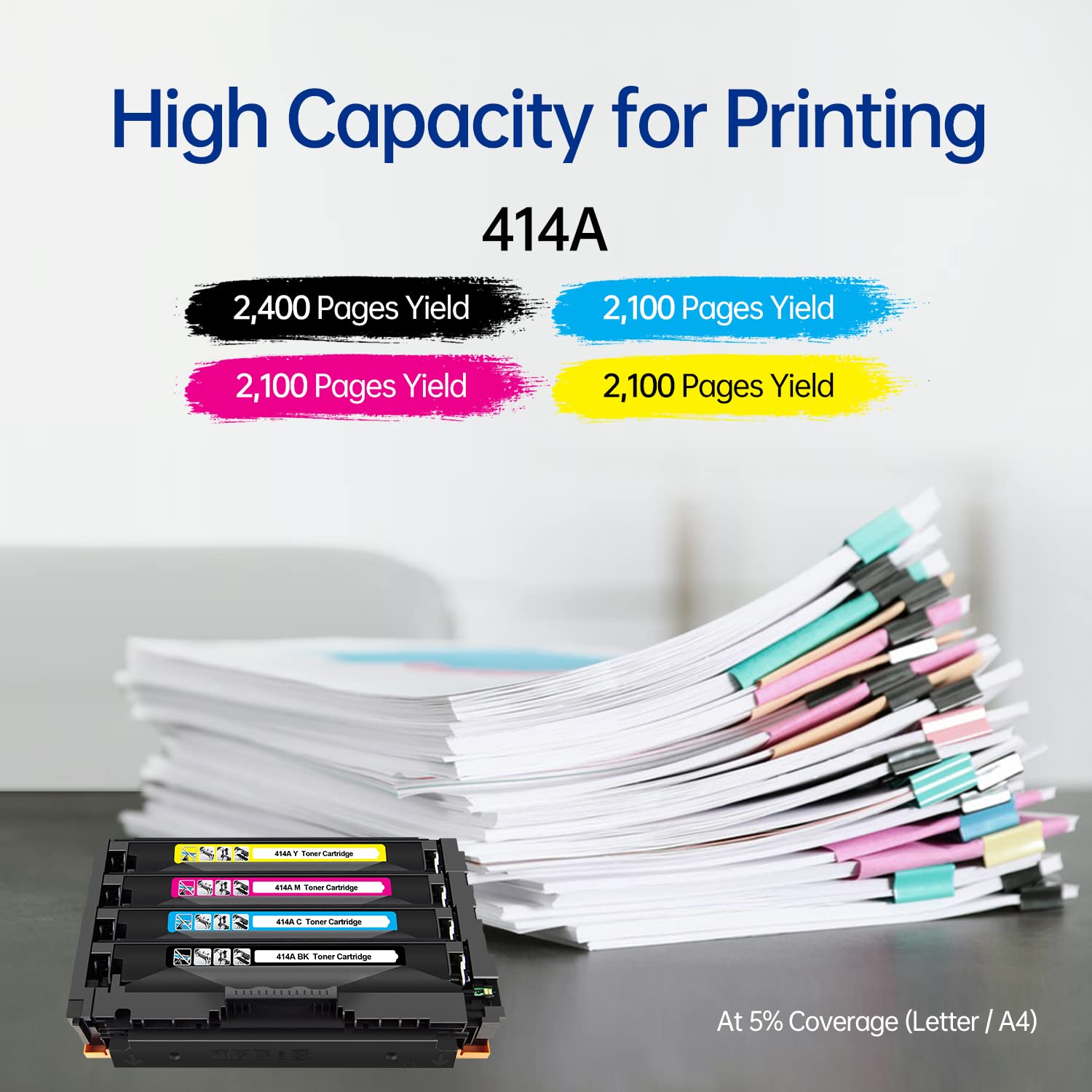HP M479fdw Toner 414A 4-Pack (BK/C/Y/M) - High Yield for Home & Office Printing