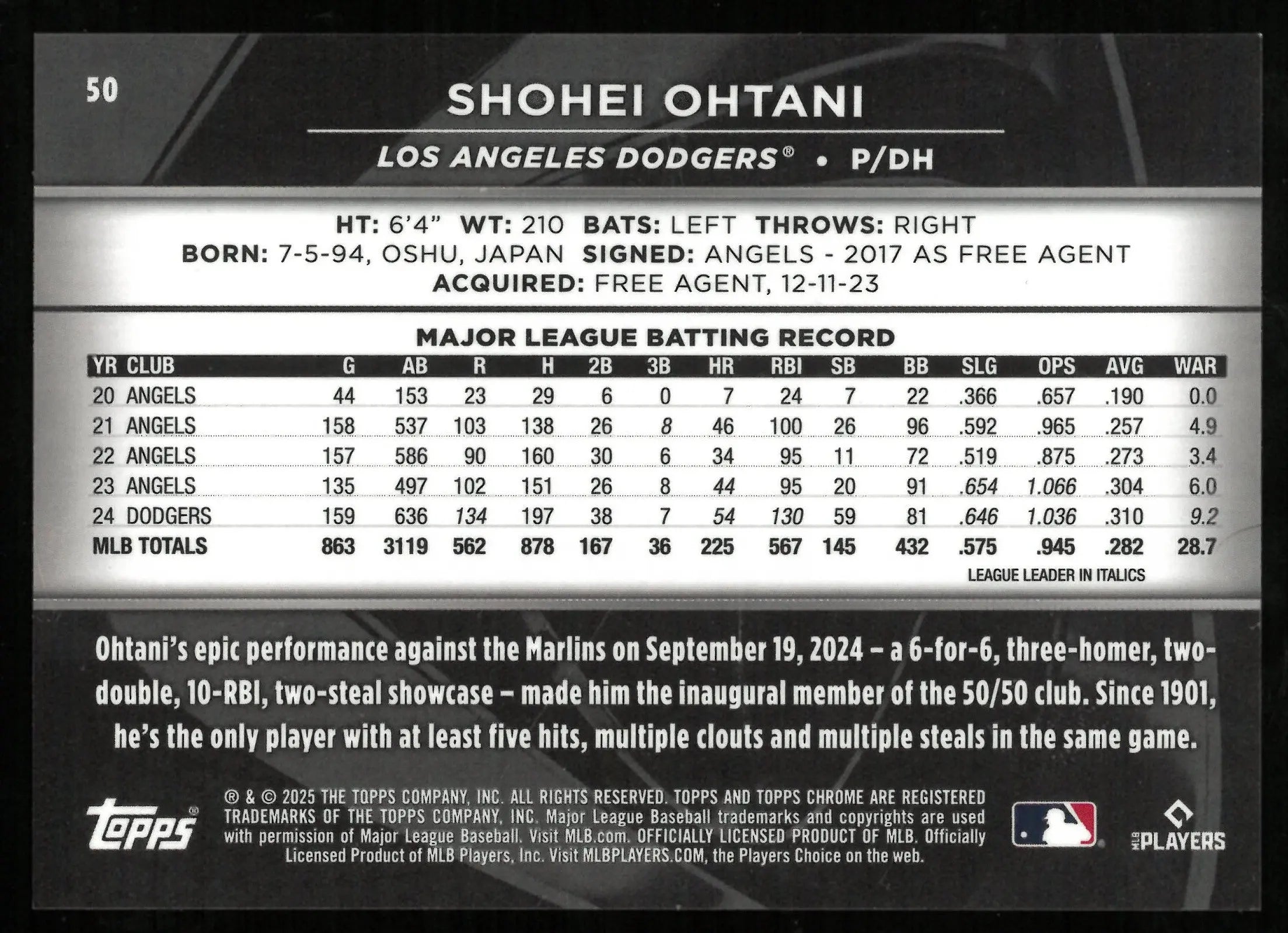 2024 Topps Chrome Black Baseball Shohei Ohtani Orange Refractor /25 - Rare Collectible Card for Baseball Fans & Sports Memorabilia Enthusiasts - Perfect for Display, Trading, and Investment