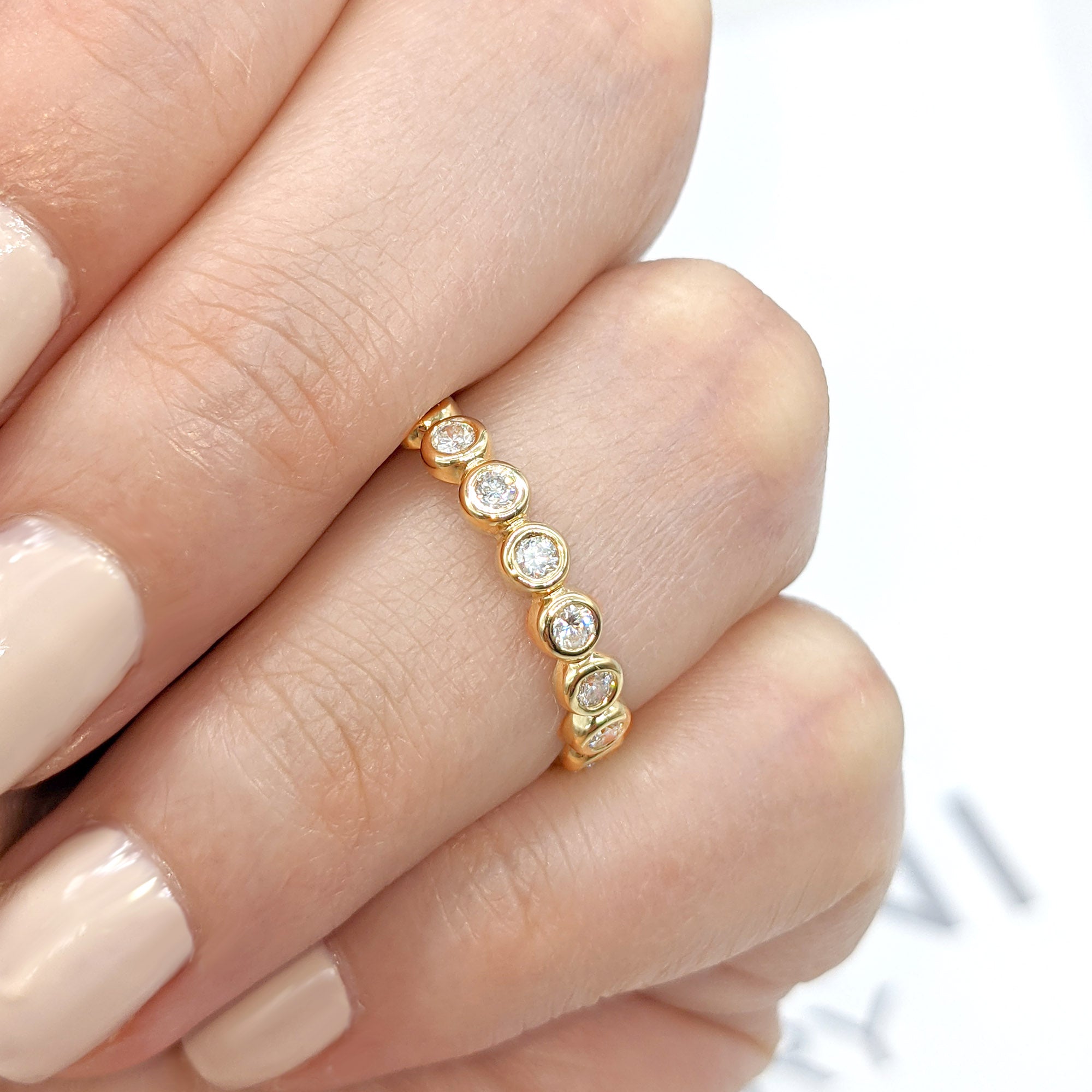 0.70 Carat Round Diamond Eternity Band Bezel Set Ring - 14K White Gold Wedding Anniversary Gift for Her, Perfect for Bridal Jewelry & Special Occasions