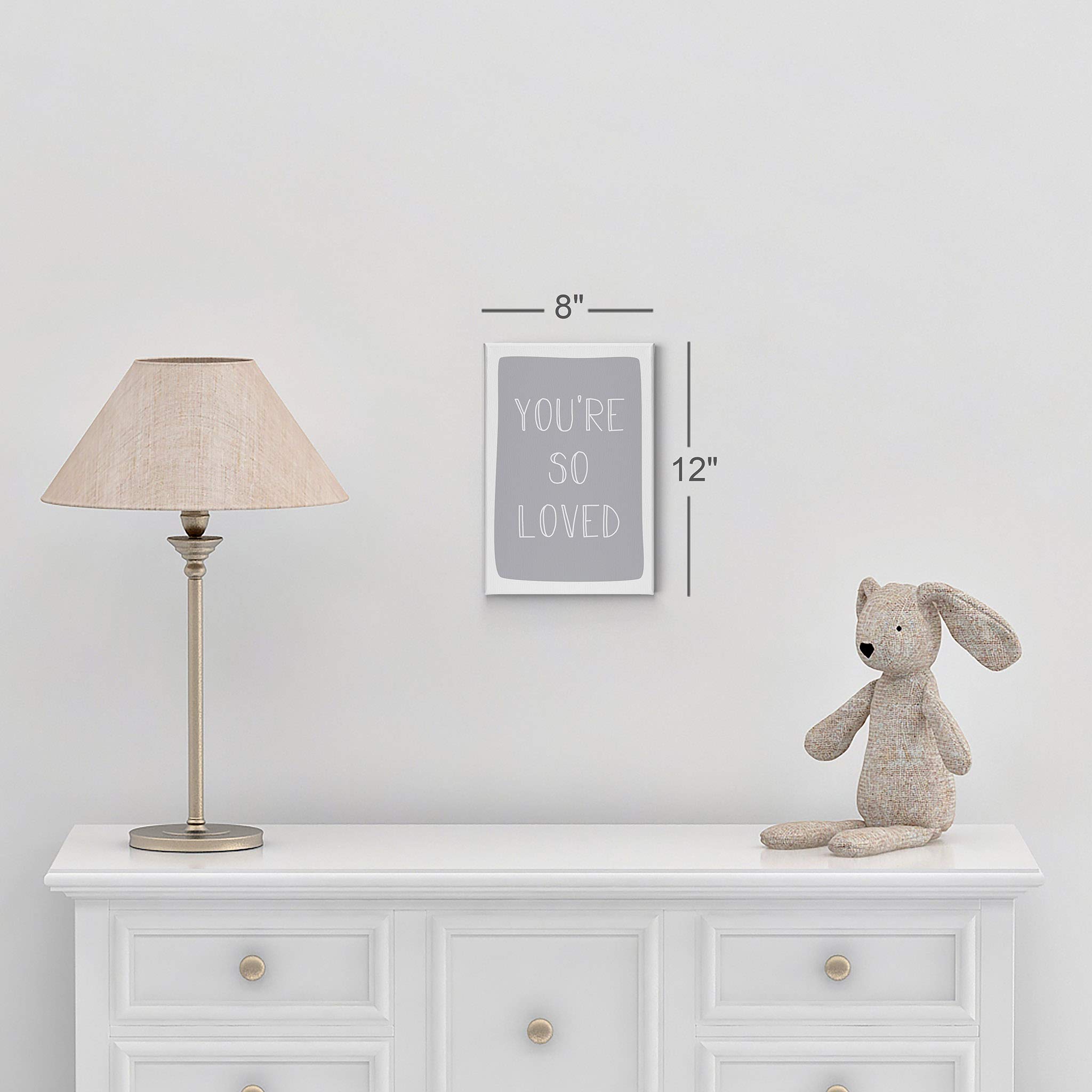 You're So Loved Lettering Blue Background Canvas Print - 36x24 Inch Nursery Wall Art, Kids Room Decor, Baby Room Decor - Ready to Hang, Made in USA | Perfect for Nursery, Bedroom, Playroom & Gift Giving