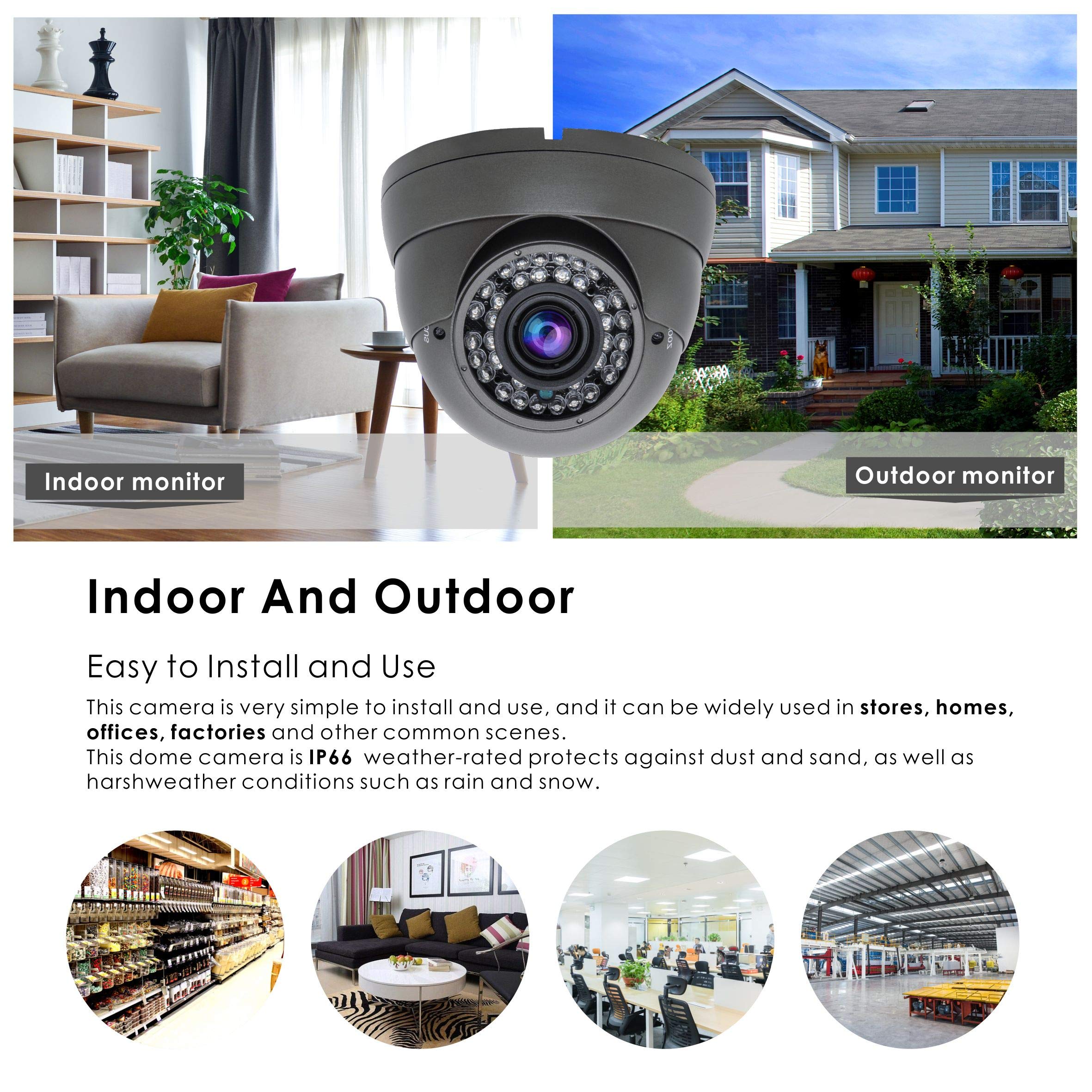 5MP 4MP Dome Super Hybrid Security Camera HD-TVI/CVI/AHD/960H CCTV - 2.8-12mm Varifocal Lens, 98ft Night Vision, IP66 Waterproof for Indoor/Outdoor Use - Home Security, Business Surveillance & Property Protection (Gray)