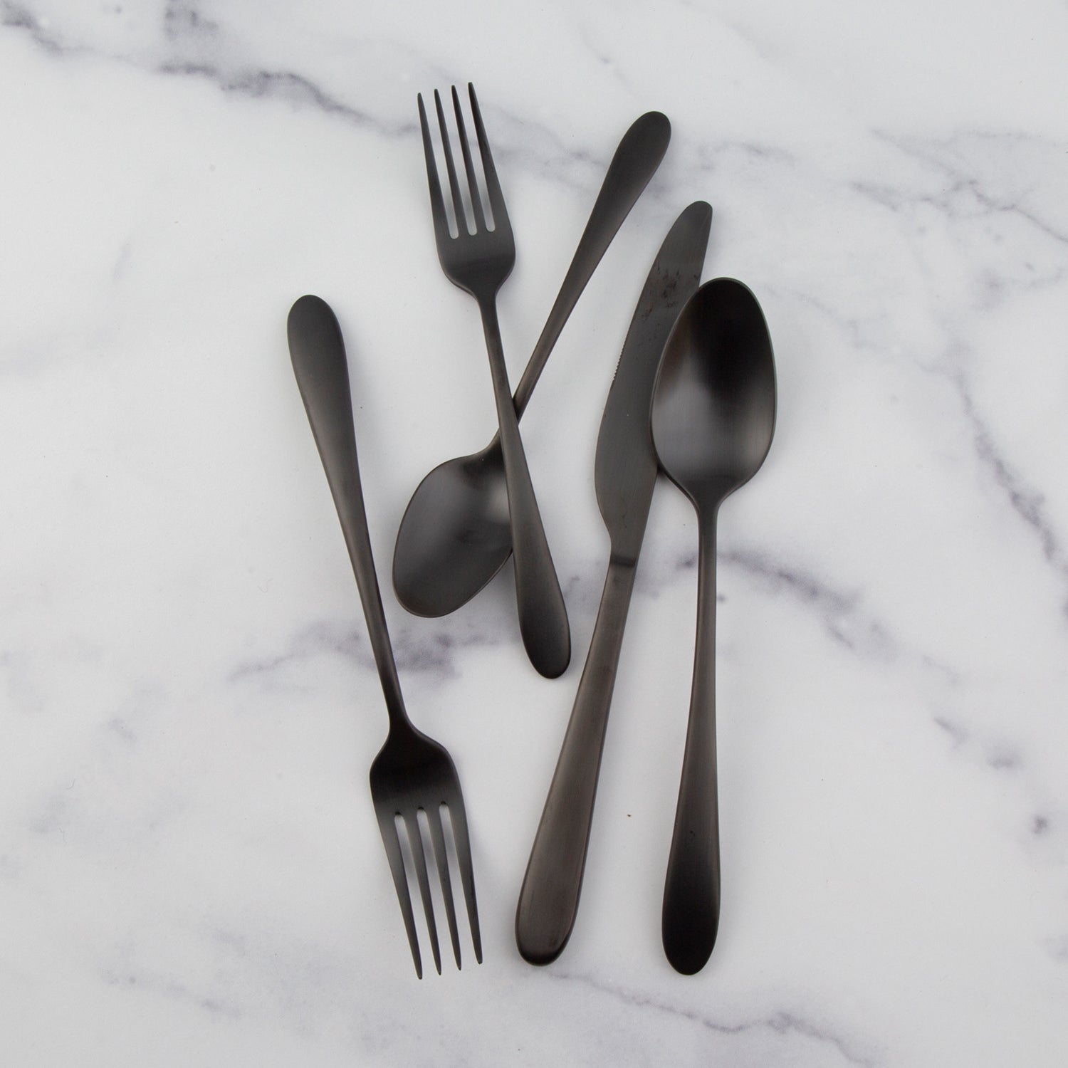 Poet Black Satin 20-Piece Flatware Set - Elegant Stainless Steel Cutlery Set for Dining, Kitchen, and Entertaining - Perfect for Dinner Parties, Weddings, and Everyday Use