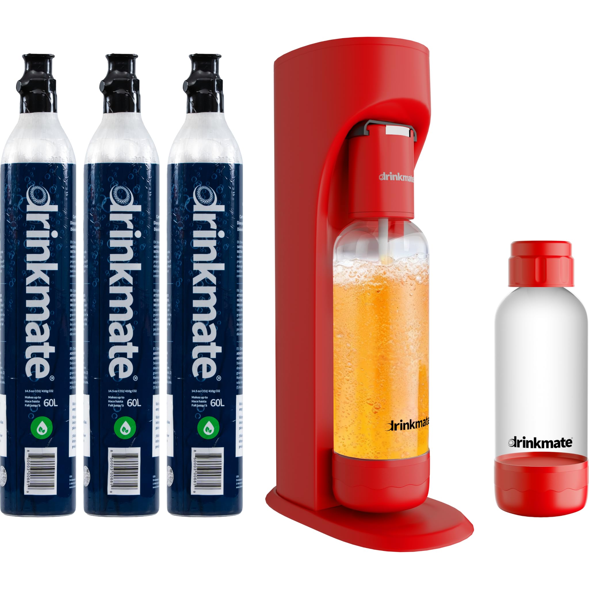 Drinkmate OmniFizz Sparkling Water & Soda Maker Machine - Ultimate Bundle with 3 CO2 Cylinders (60L Each), 2 Carbonation Bottles & Fizz Infuser - Make Carbonated Drinks, Cocktails & Flavored Sodas at Home (Royal Red) | Perfect for Kitchen, Parties & Healthy Hydration