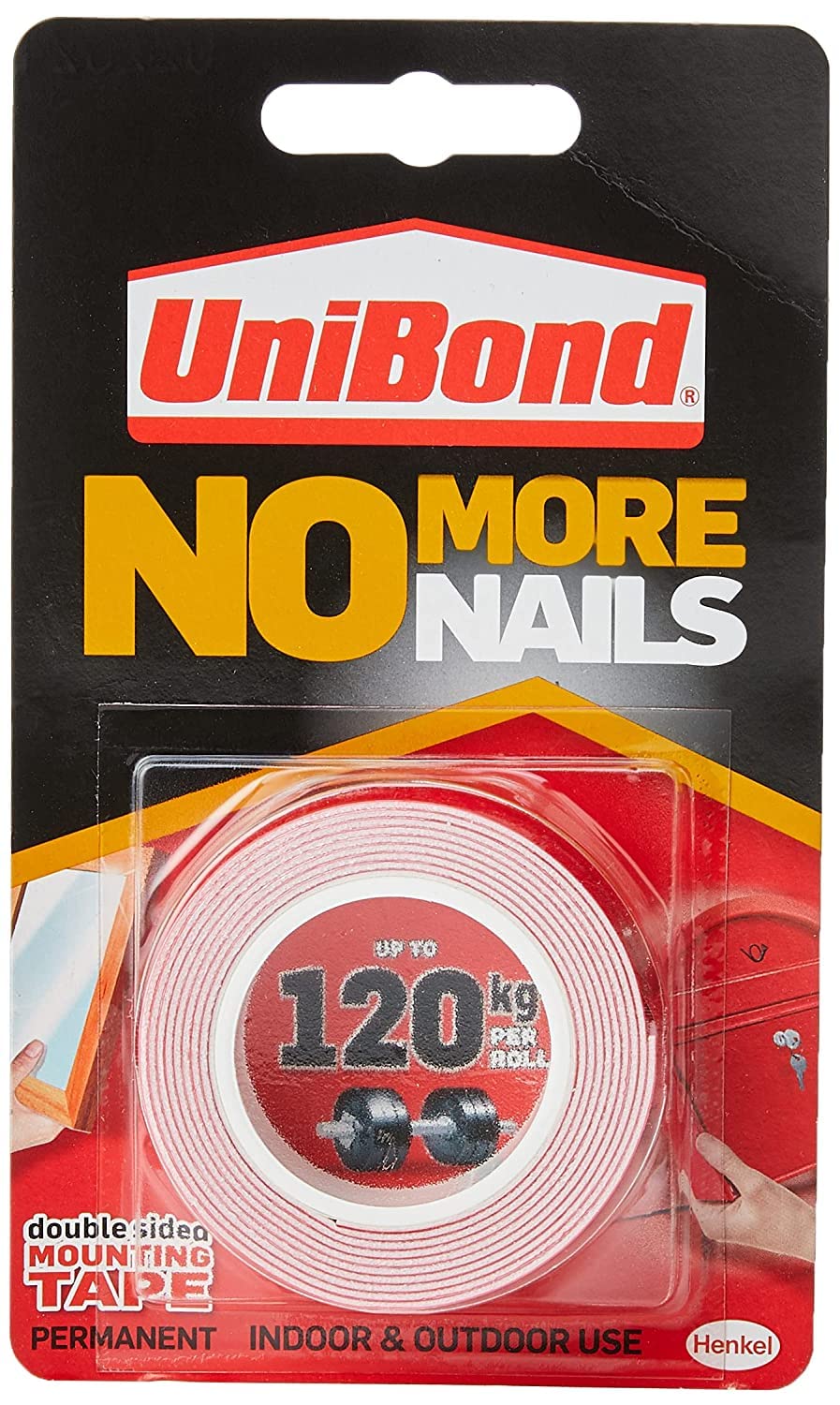 UniBond No More Nails Double-Sided Adhesive Tape - 19mm x 1.5m Strong Instant Bonding Roll for Walls, Hooks, Carpets & Home Decor | Indoor & Outdoor Multipurpose Mounting Solution
