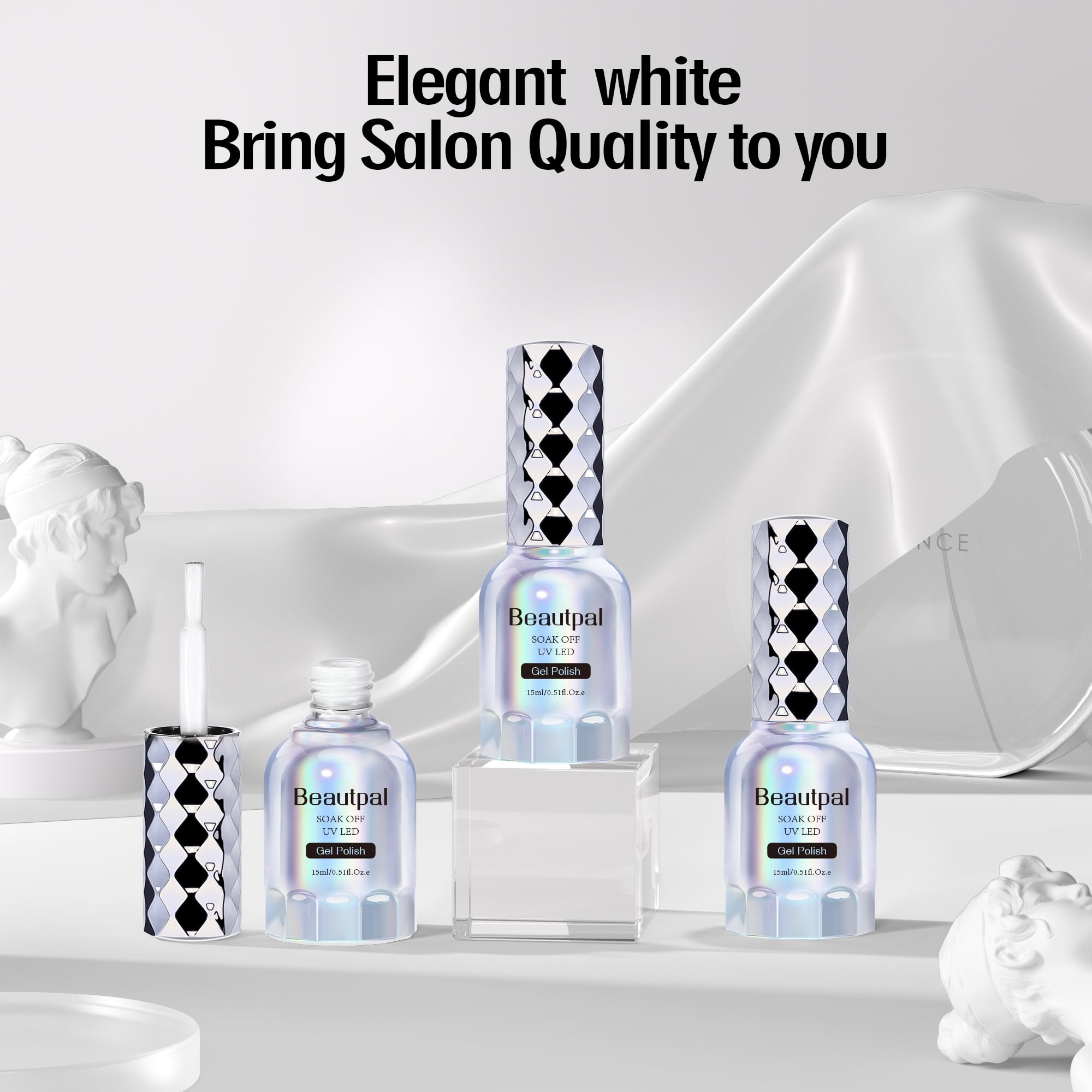 BEAUTPAL 15ML White Gel Nail Polish - Soak Off UV LED Gel for Manicure, Salon & DIY Home Nail Art | Long Lasting Pure White (Color 101) | Perfect for Weddings, Parties & Professional Nail Salons