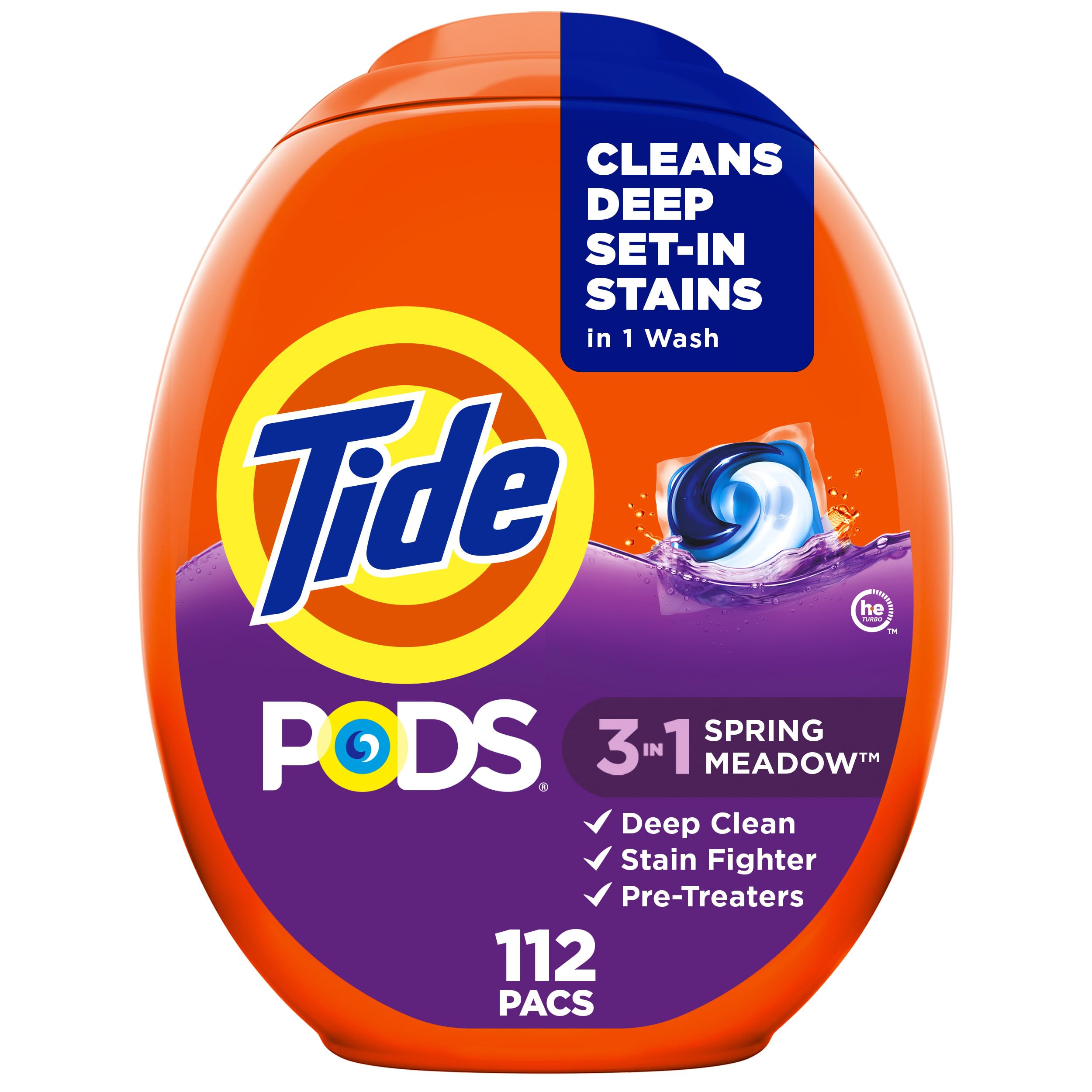 Tide PODS Laundry Detergent Pacs, Spring Meadow Scent - 112 Count, Concentrated Laundry Soap, Stain Remover & Color Protector | For Fresh & Clean Clothes, Perfect for Families & College Students