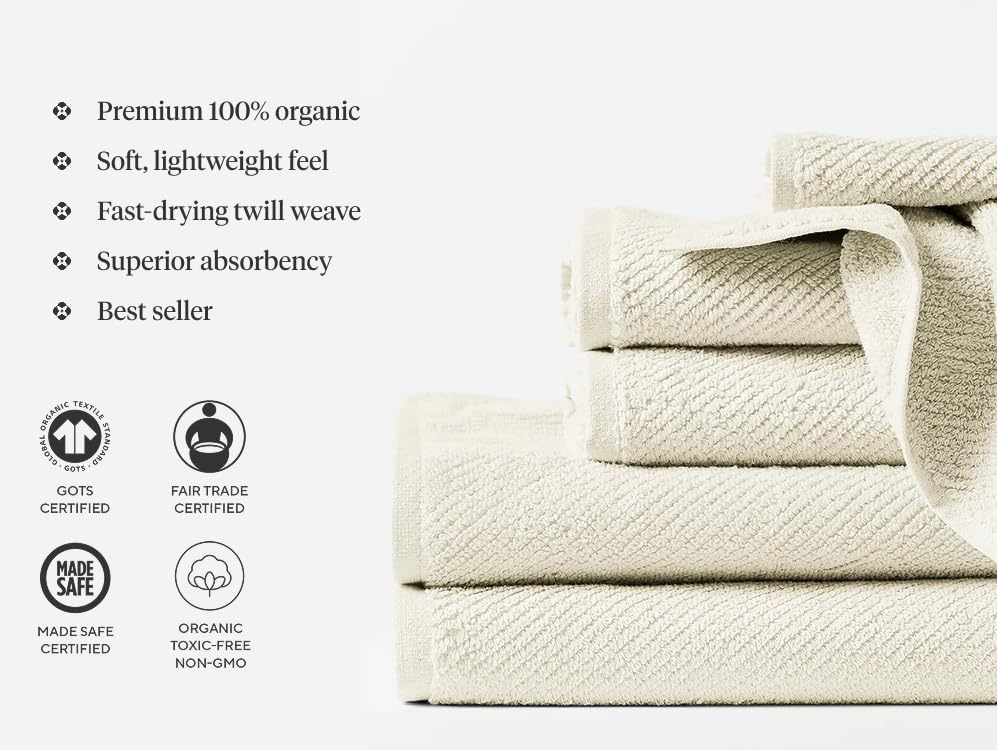 Coyuchi Air Weight Organic Cotton Towels Set of 6 - Ultra Soft Bath Towels for Spa, Gym & Beach - Shadow Color | Eco-Friendly Luxury Bath Linens