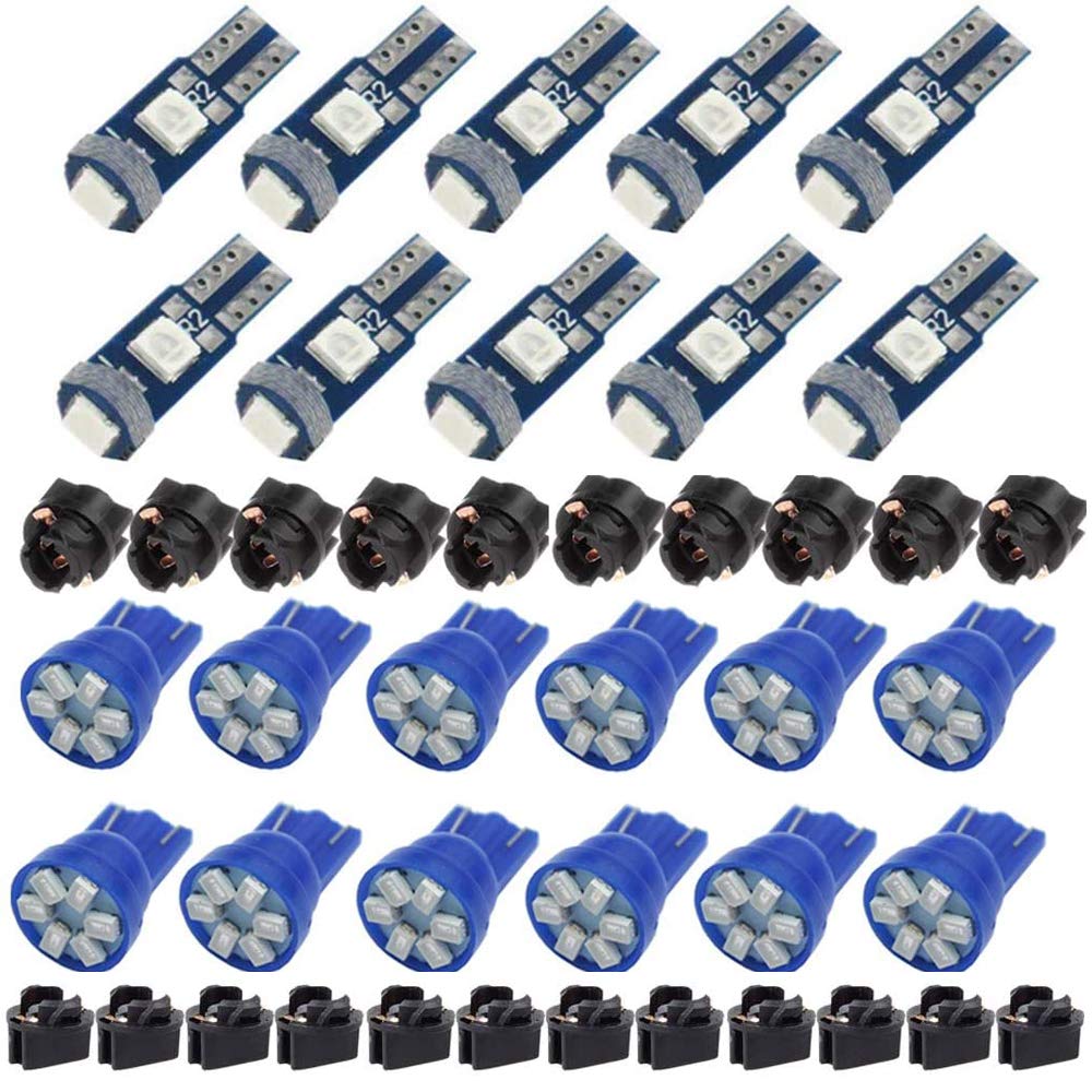 BlyilyB Blue LED Bulb T5 2721 37 74 Wedge & T10 194 168 PC194 PC195 PC161 PC158 with Twist Lock Socket - Perfect for Dashboard Cluster Lights, Interior Car Lighting, and Instrument Panel Replacement