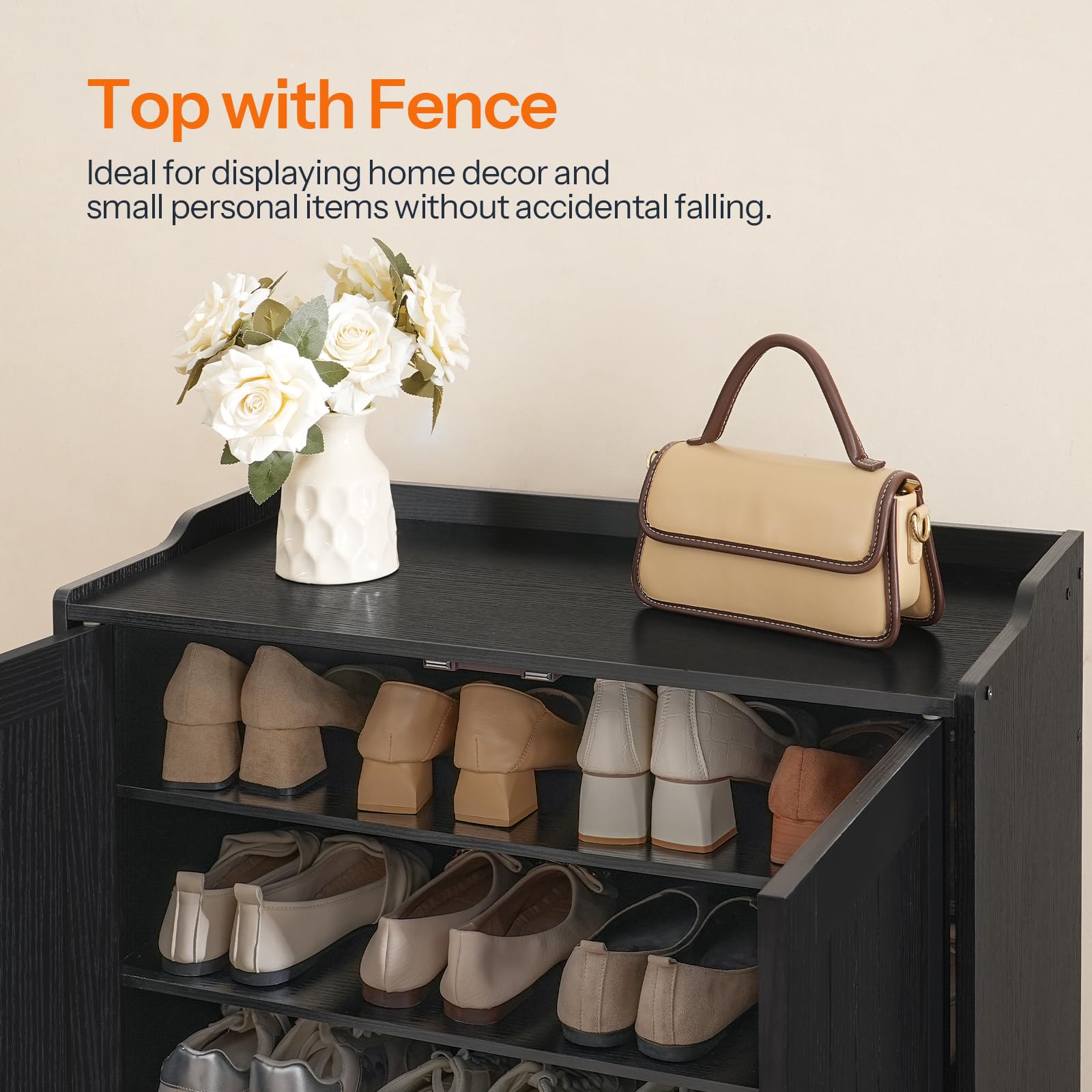 HOOBRO 5-Tier Wooden Shoe Cabinet with Doors - Freestanding Shoe Storage Organizer for Entryway & Hallway, Adjustable Shelves, Gold & Black (DB41SC01) - Perfect for Small Spaces, Apartment Living & Closet Organization