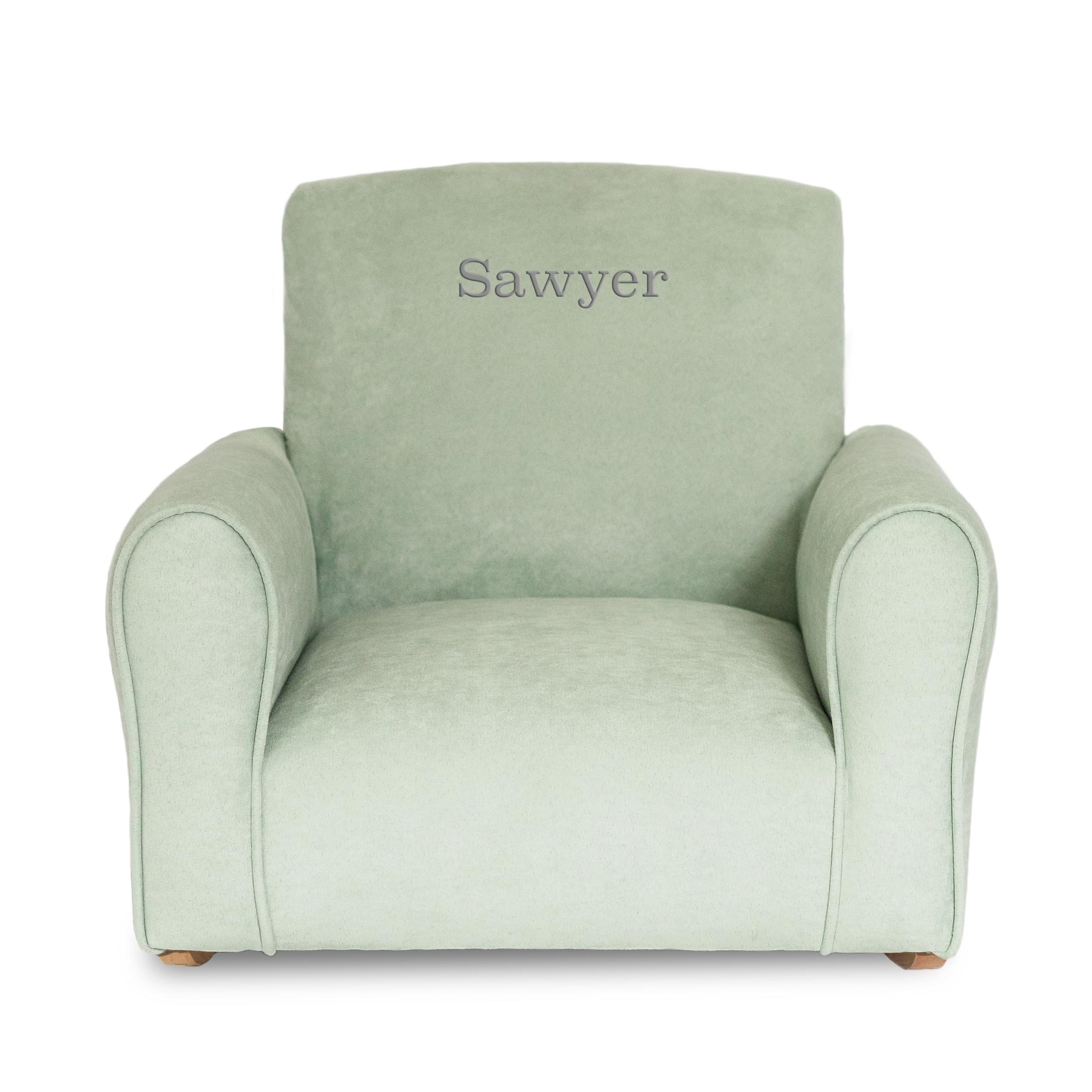 Personalized Kids Rocking Chair with Name - Toddler Upholstered Armchair in Seafoam Green Suede | Comfortable Nursery Furniture for Reading Nook, Bedroom Decor & Gift Ideas