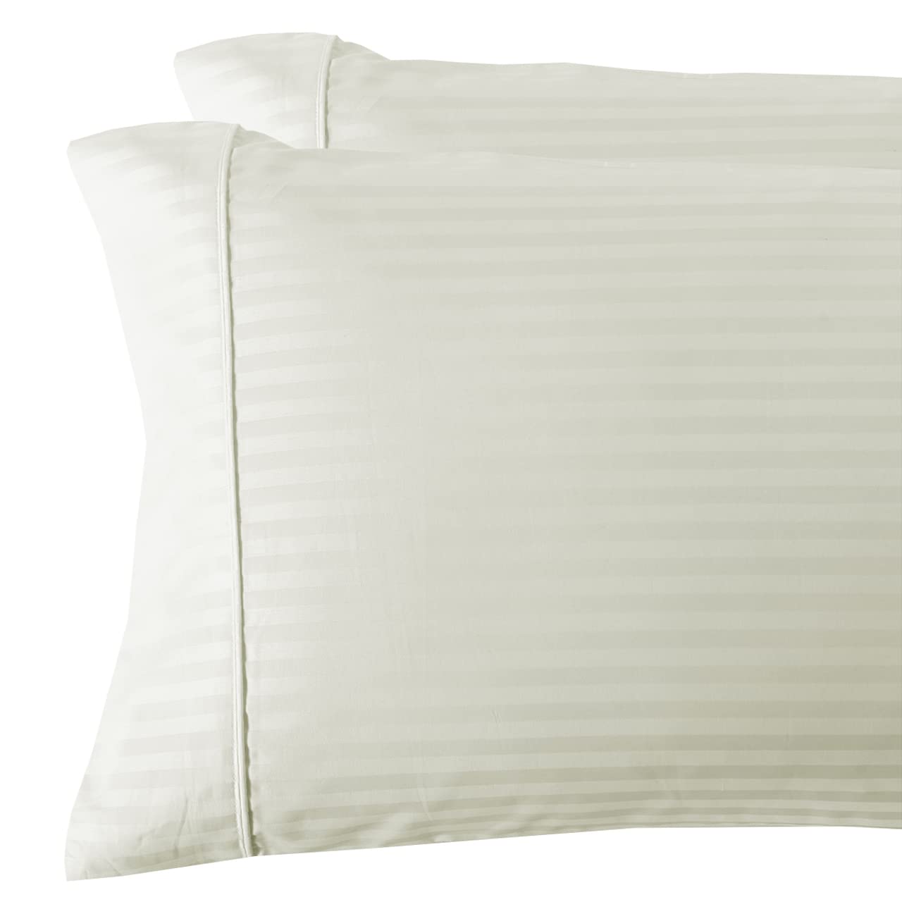 King Size Pillowcases - 100% Cotton, Ivory, Cool Cotton Sateen with Smooth Striped Pattern - Ultra Soft & Breathable for a Comfortable Sleep - Perfect for Bedroom, Hotel, or Travel Use