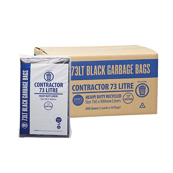 Heavy Duty 73Lt Black Trash Bags - Contractor Grade Garbage Bags for Construction Sites, Home Renovation & Commercial Use