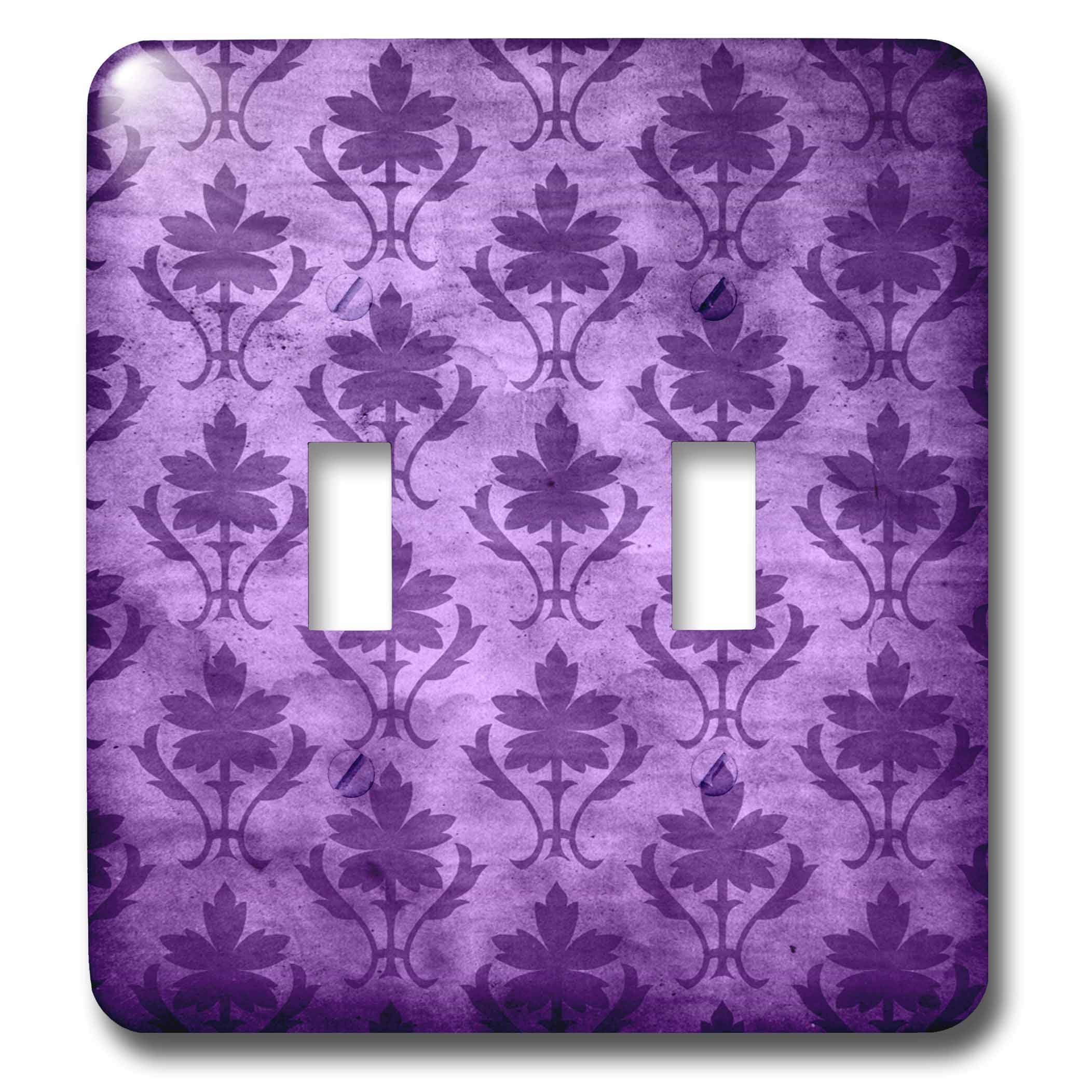3D Rose Vintage Wallpaper Pattern Purple Double Toggle Switch - Decorative Wall Plate Cover for Home, Office & Bedroom Electrical Outlets