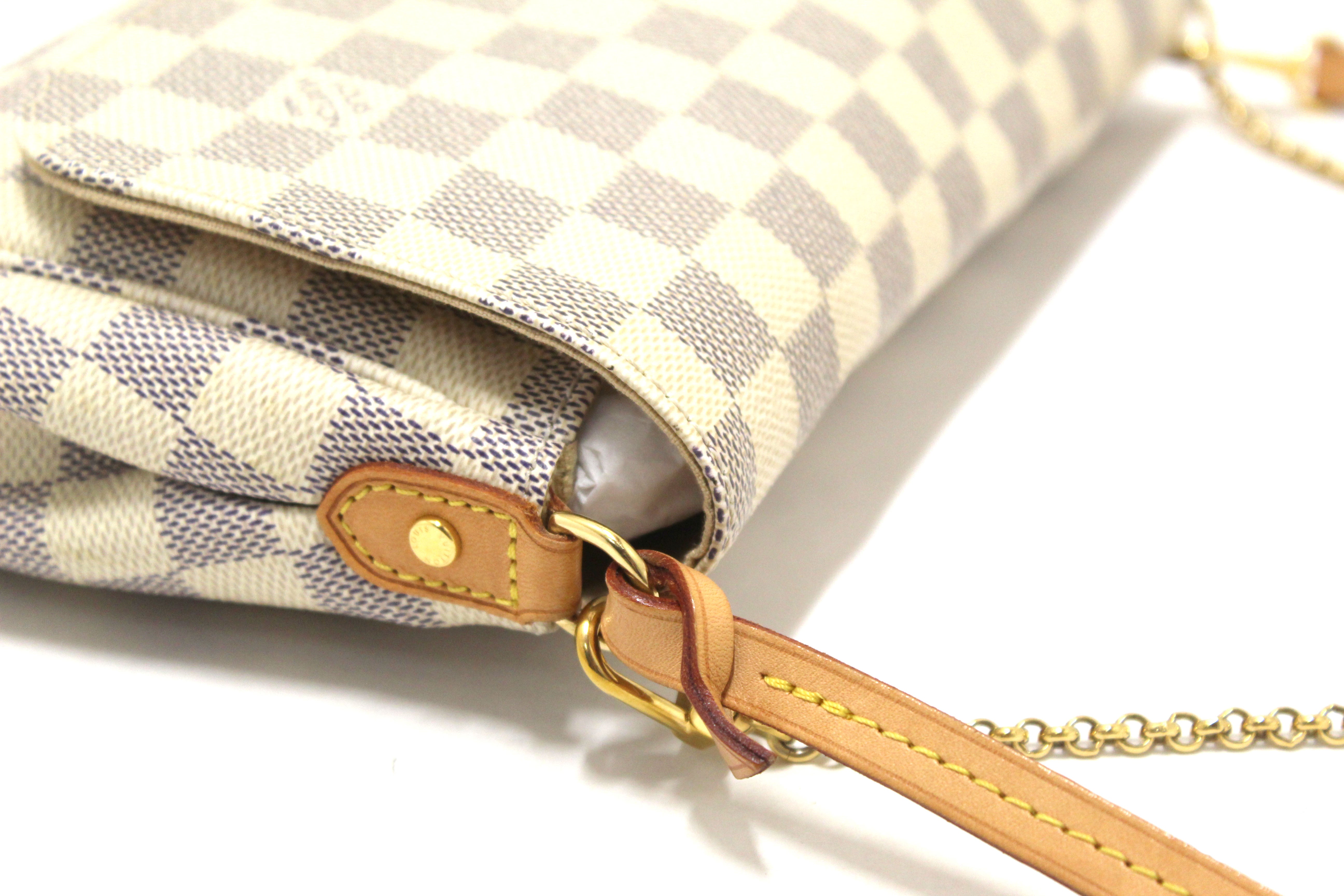 Authentic Louis Vuitton Damier Azur Canvas Favorite MM Crossbody Bag with Chain Strap - Luxury Designer Handbag for Women, Perfect for Daily Use, Travel & Special Occasions