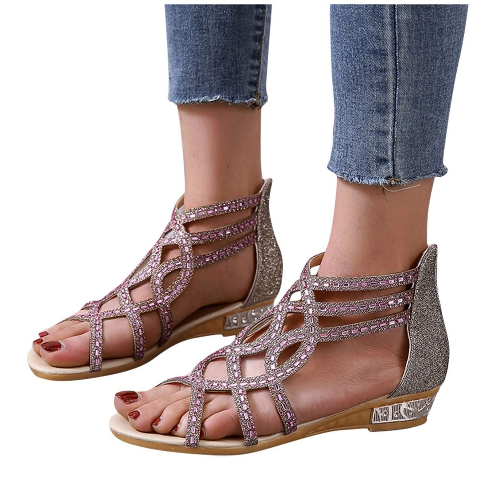 **LUOPUNAQ Women's Open Toe Sandals - Low Heel Slip-On Sneakers for Casual, Work, Travel & Walking | Comfortable Flats for Everyday Wear**    *(Use for: Office, Beach, Vacation, Shopping, Daily Errands & Light Walking)*