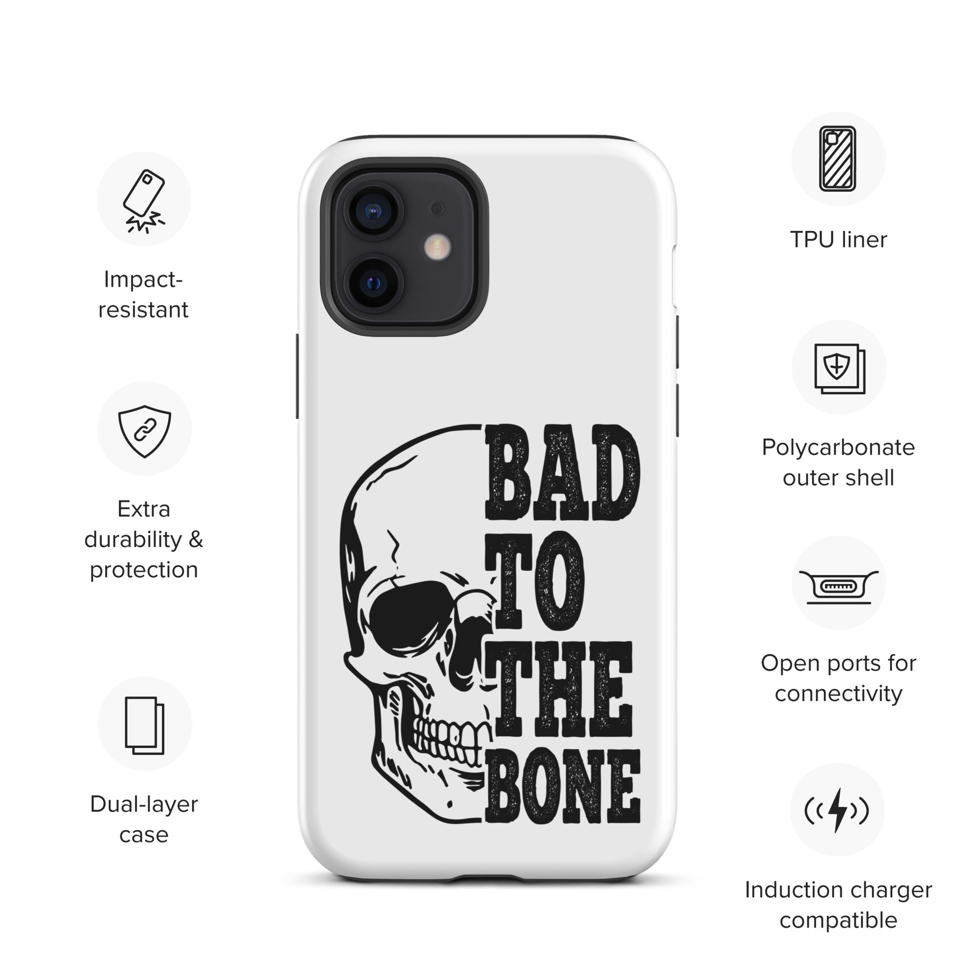 Bad To The Bone Tough iPhone Case - Heavy Duty Protective Cover for iPhone 14/13/12/11 Pro Max - Shockproof & Drop Proof - Perfect for Outdoor Adventures, Construction Work & Extreme Sports