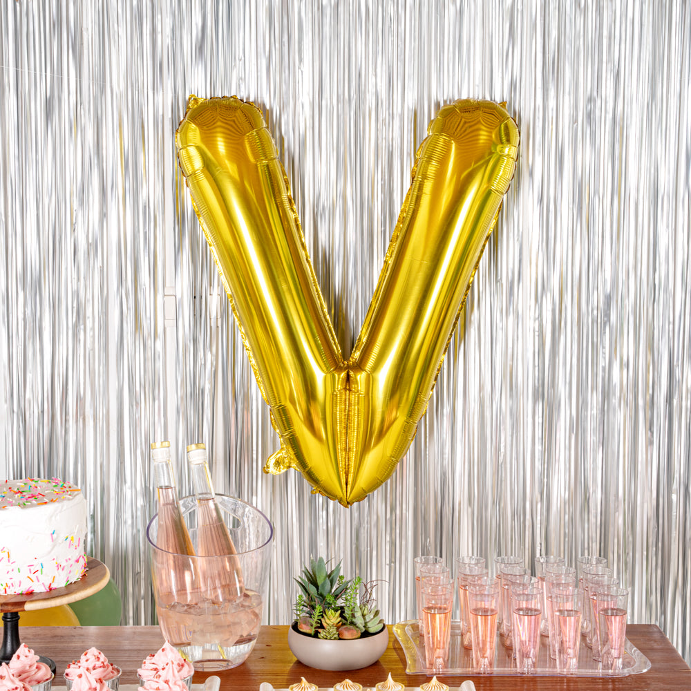 Balloonify Gold Mylar Letter V Balloon - 40 Inch Large Foil Alphabet Balloon for Birthday Party Decorations, Wedding, Anniversary & Baby Shower Events