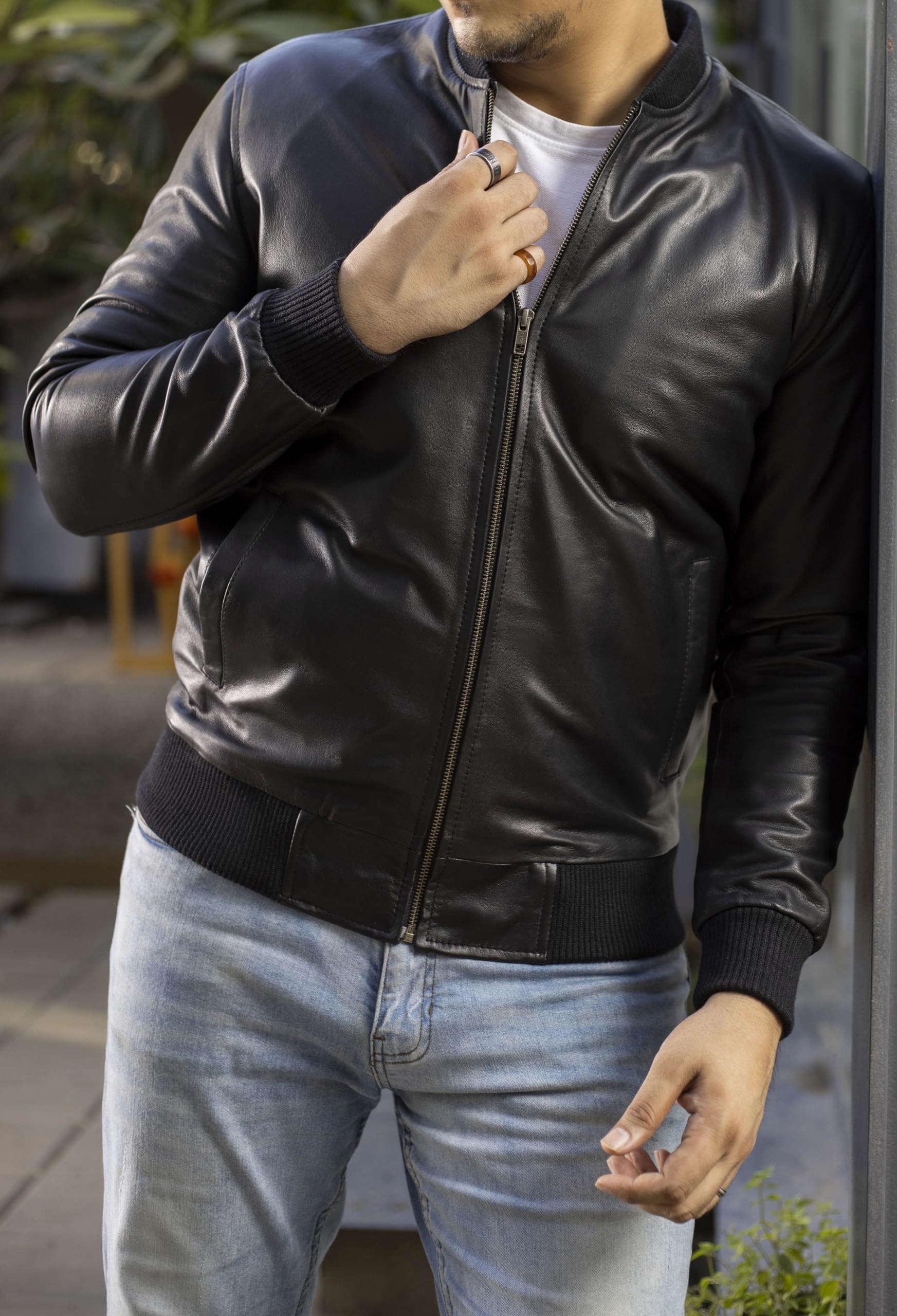 Jild Men's Genuine Lambskin MA-1 Bomber Jacket - Classic Varsity Style Leather Jacket for Casual Wear | Perfect for Everyday Outfits, Date Nights & Street Fashion
