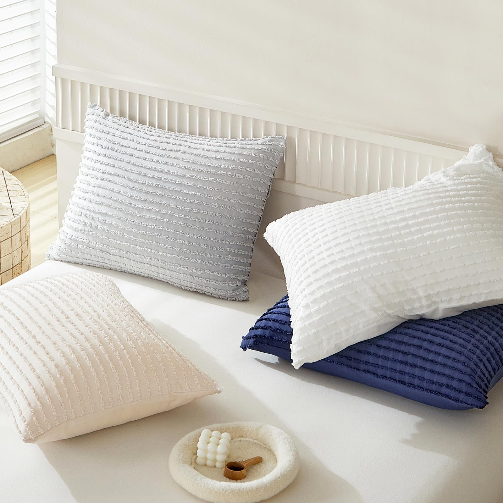 Premium Soft Microfiber King Pillow Cases Set of 2 - White Boho Textured Pillow Covers with Envelope Closure (20x36 Inches) for Bedroom Decor, Living Room Accents & Cozy Home Styling